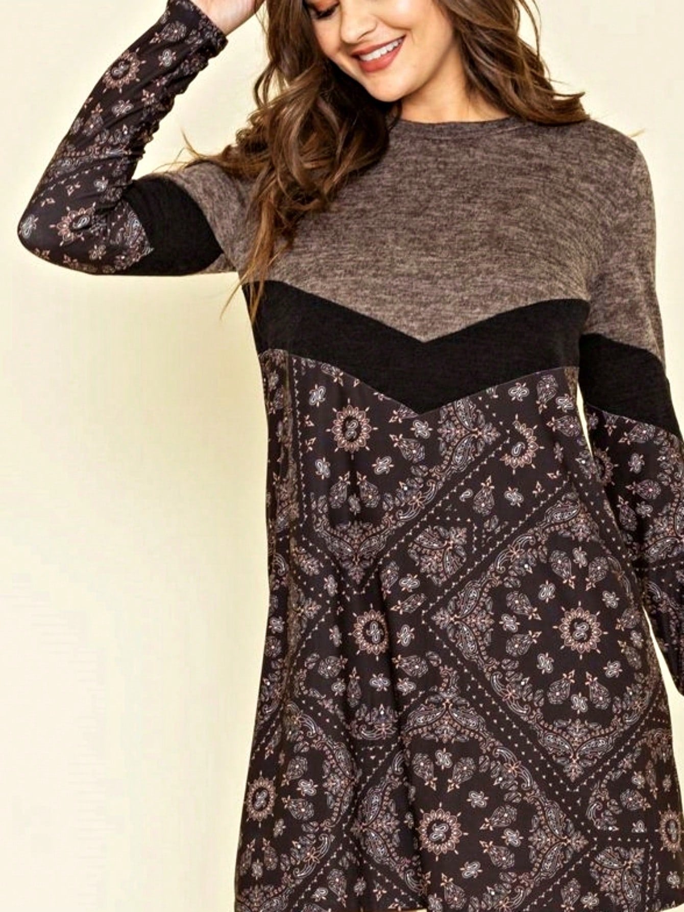 Boho Retro 70's 90's  Knit Brushed Ruffle Tiered Color Block Stripe Tunic Dress