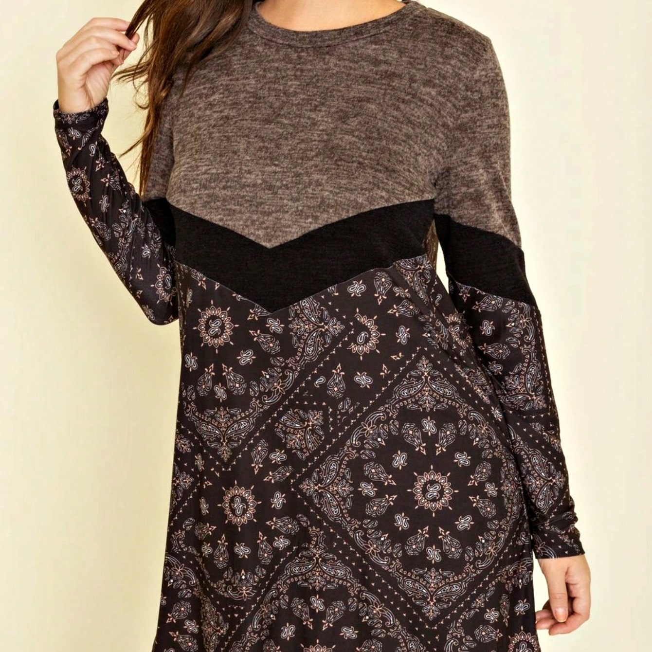Boho Retro 70's 90's  Knit Brushed Ruffle Tiered Color Block Stripe Tunic Dress