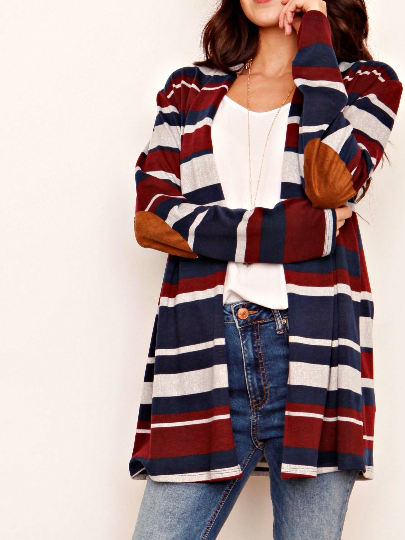 Boho Vintage 90's Plaid Stripe Tie Dye  Elbow Patch 60's Classic Slouch Cardigan With Pocket