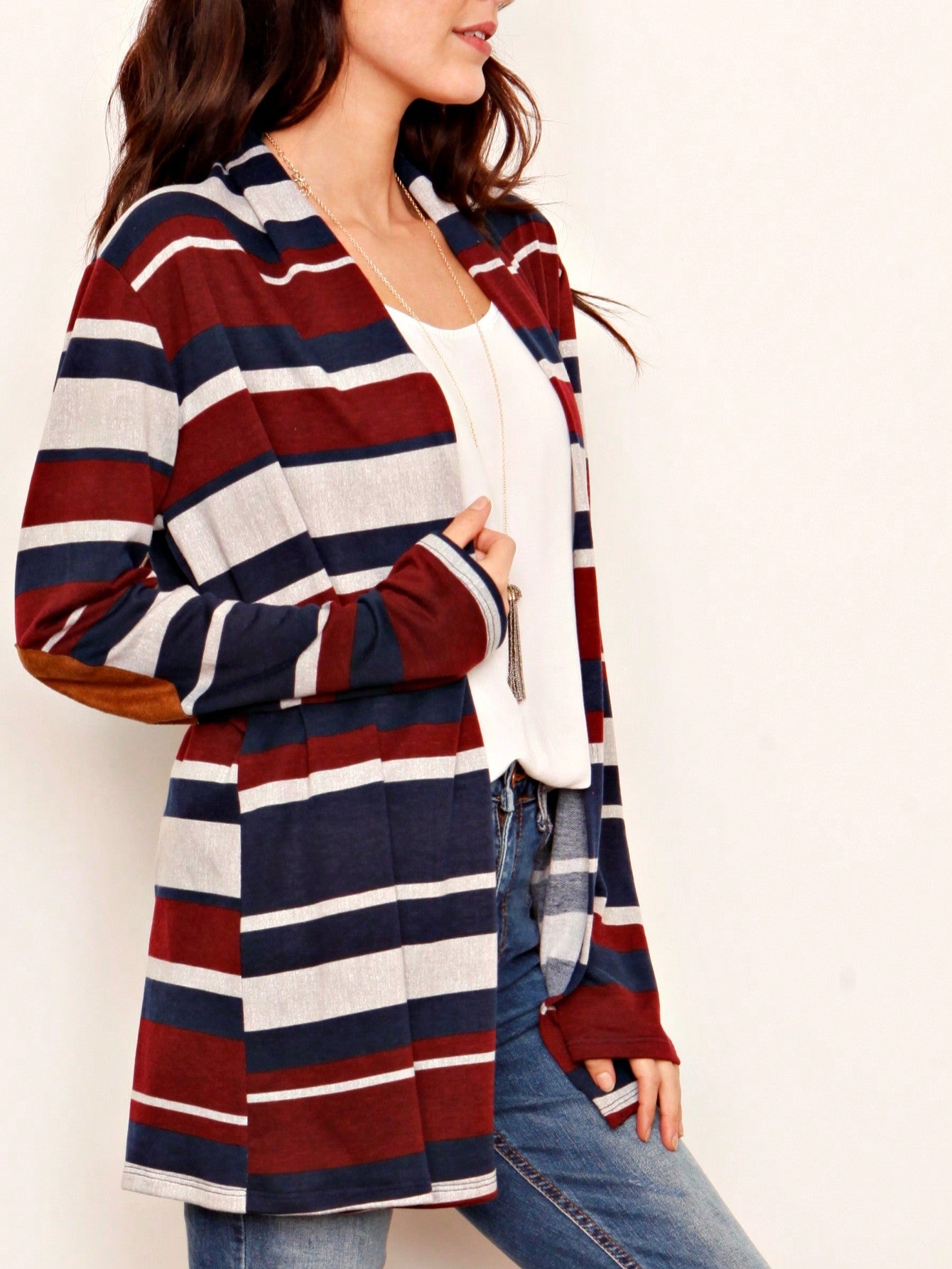 Boho Vintage 90's Plaid Stripe Tie Dye  Elbow Patch 60's Classic Slouch Cardigan With Pocket