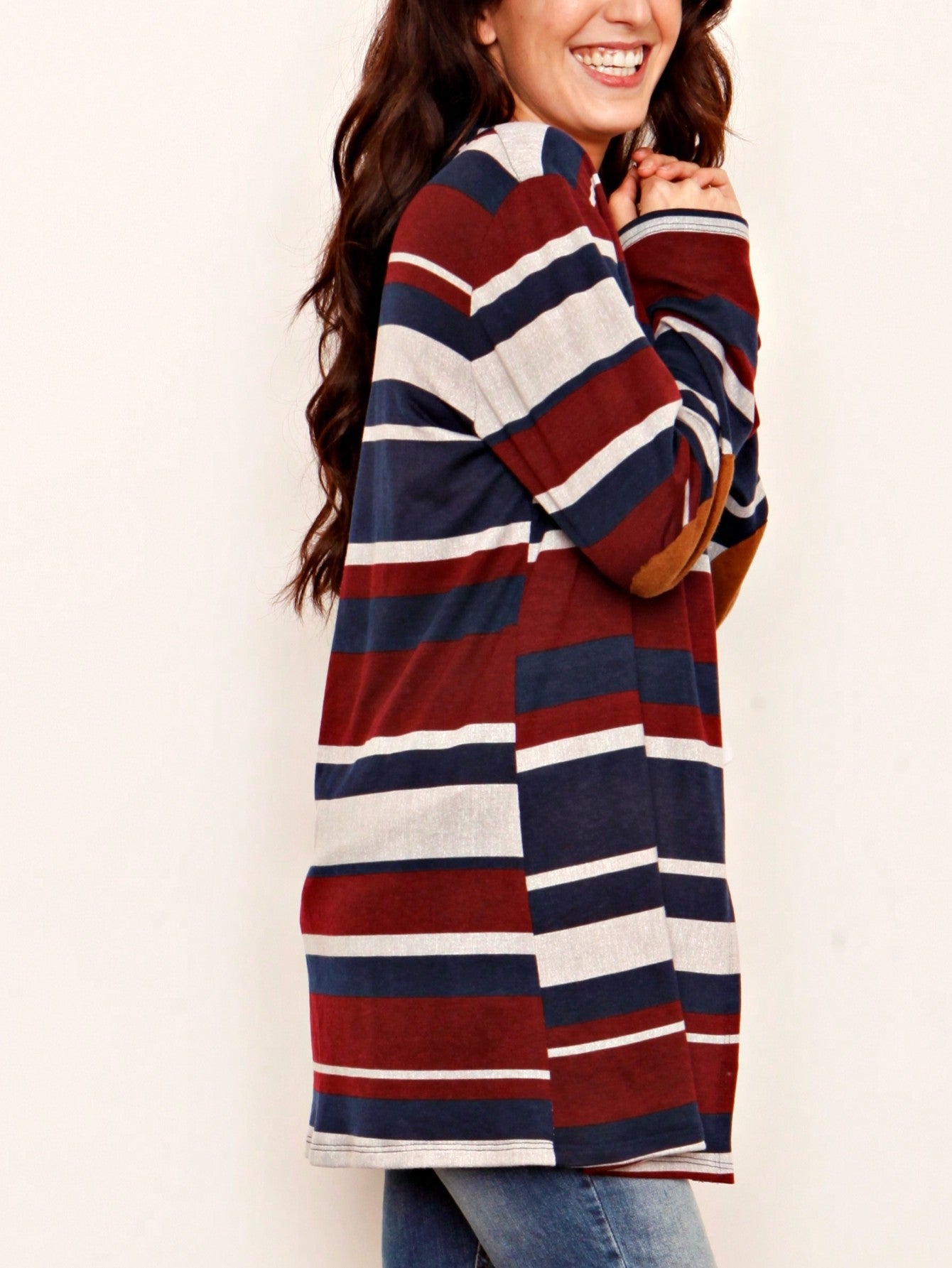 Boho Vintage 90's Plaid Stripe Tie Dye  Elbow Patch 60's Classic Slouch Cardigan With Pocket