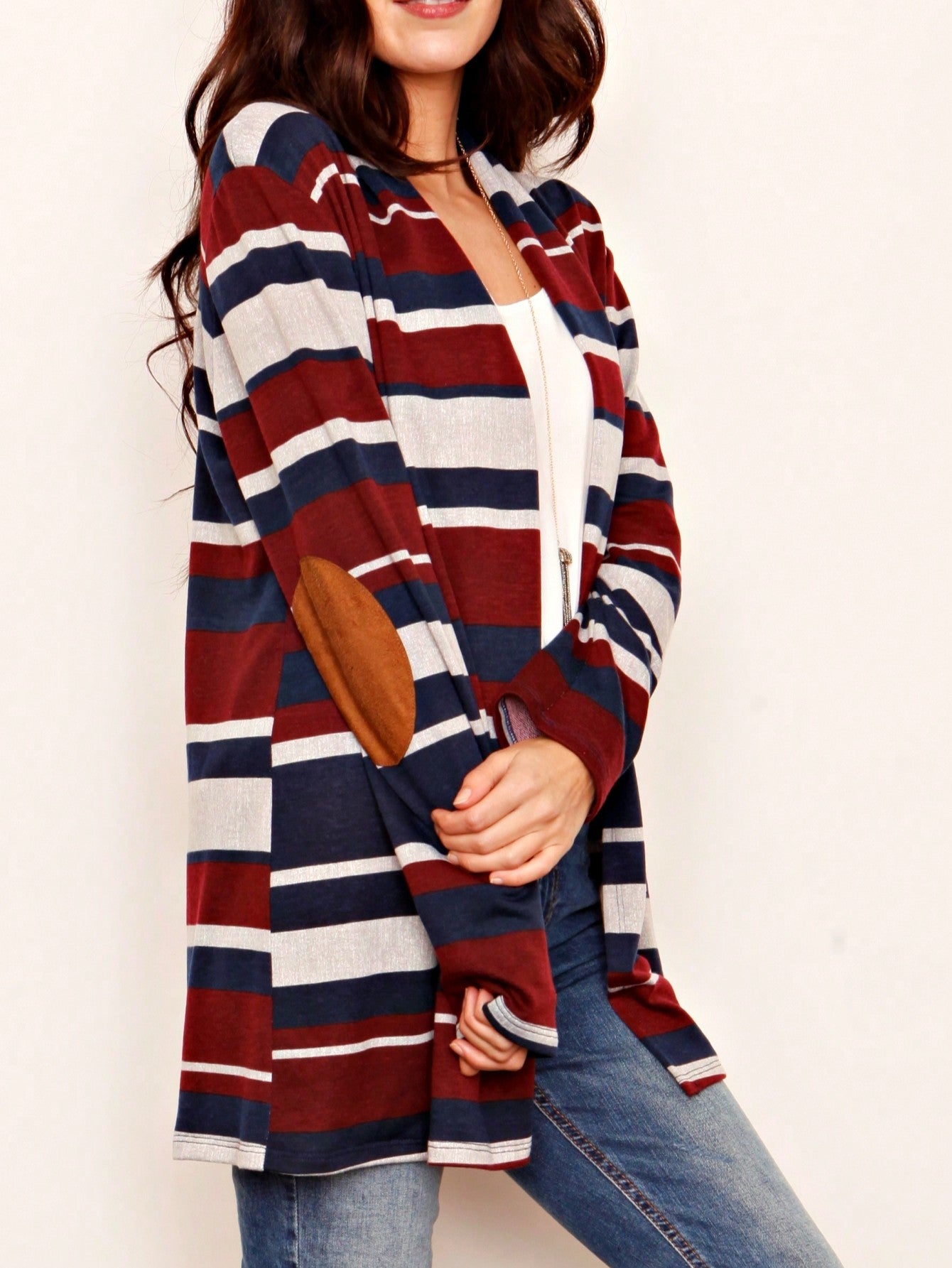 Boho Vintage 90's Plaid Stripe Tie Dye  Elbow Patch 60's Classic Slouch Cardigan With Pocket