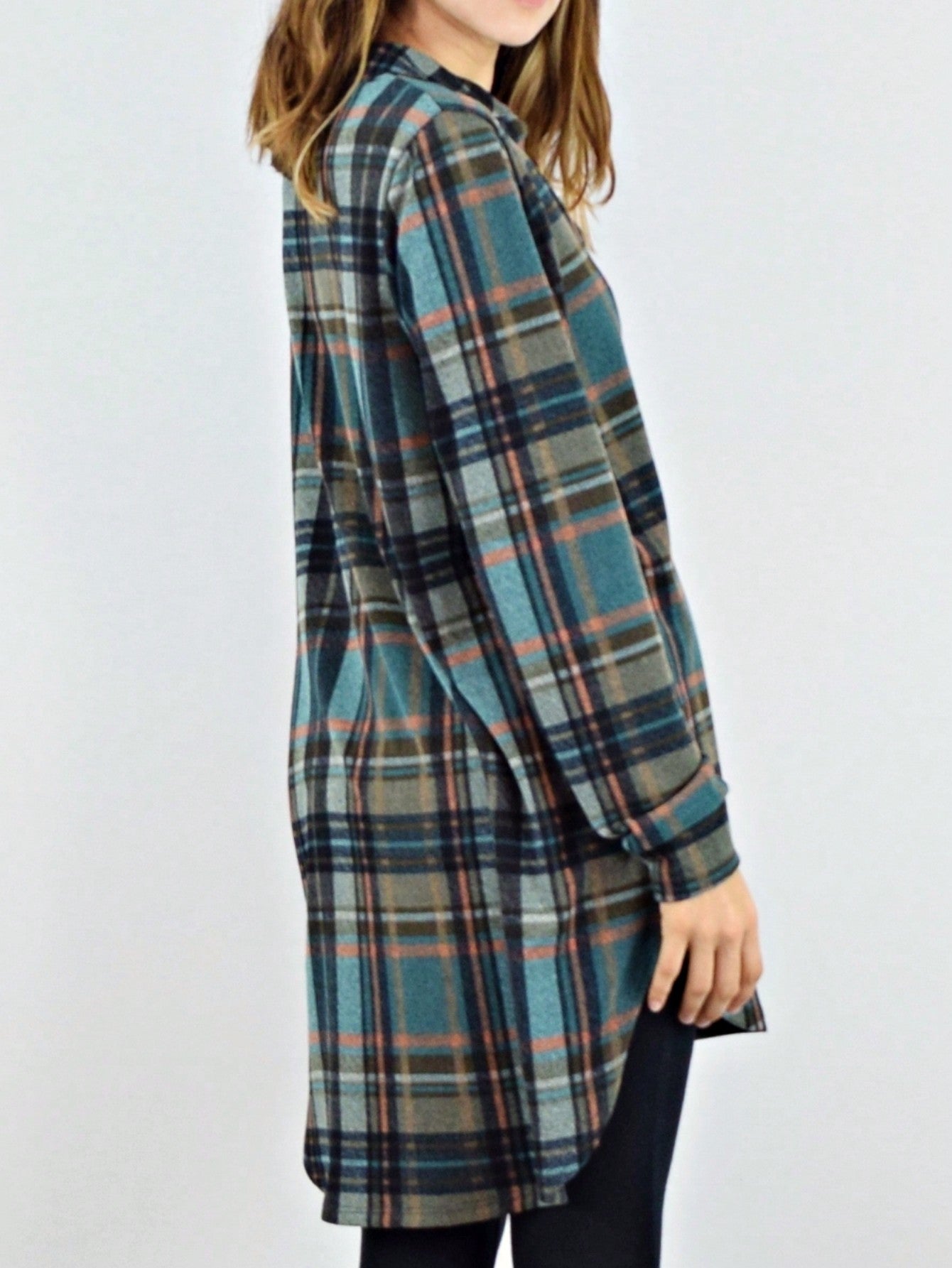 Boho Retro Stripe Plaid  Notch Neck Tab Sleeve  2K Shirt Tunic Shirt
