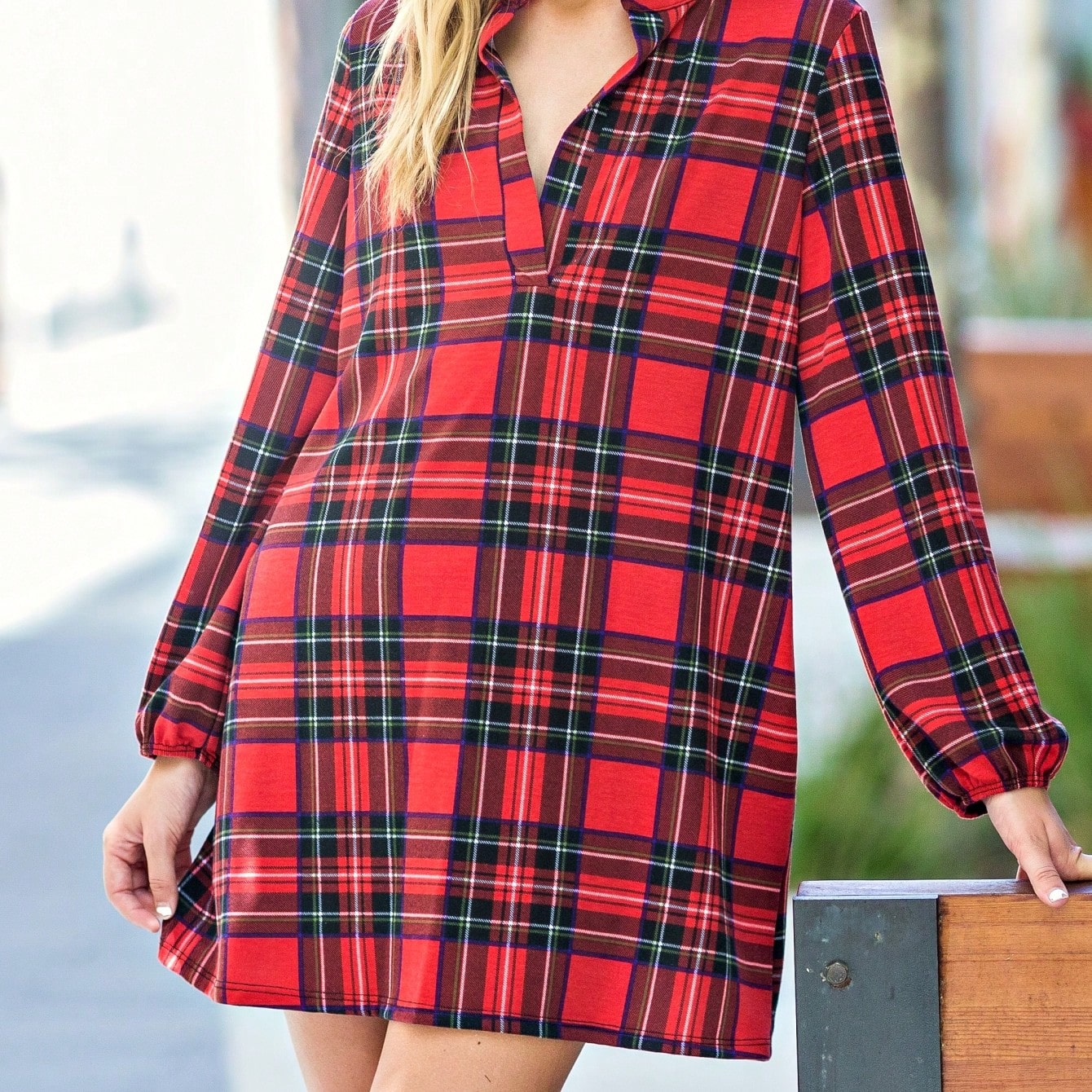 Boho Retro Stripe Plaid  Notch Neck Tab Sleeve  2K Shirt Tunic Shirt