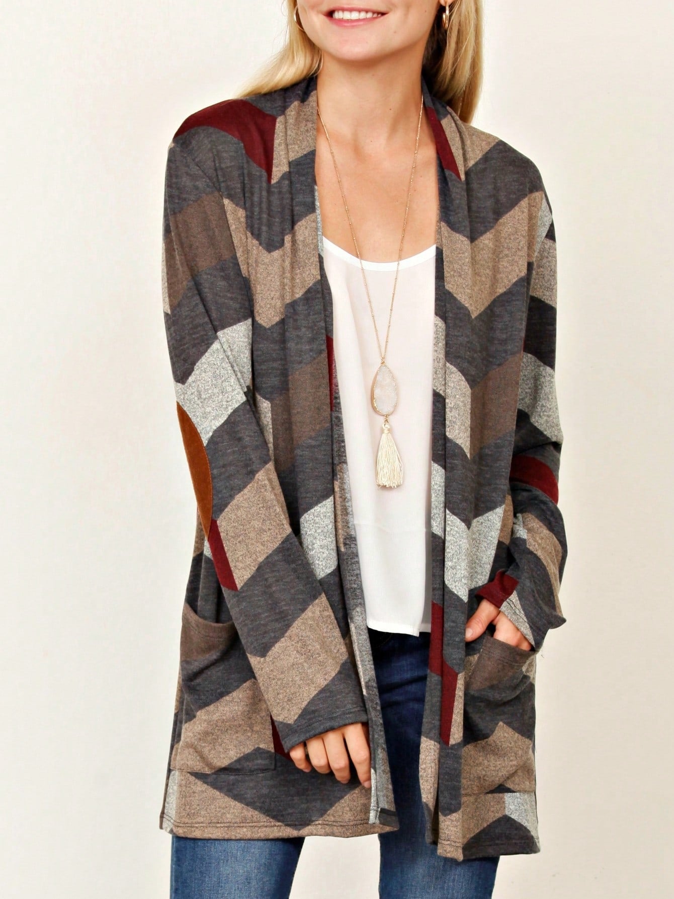 Boho Vintage Plaid Yellow Red Long Sleeve Cardigan With Pockets