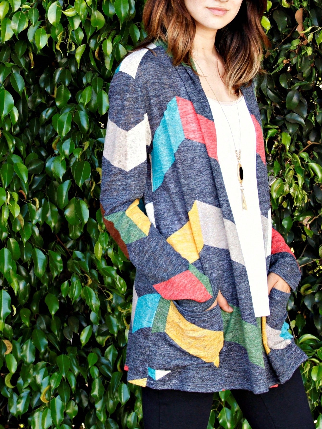 Boho Vintage Plaid Yellow Red Long Sleeve Cardigan With Pockets
