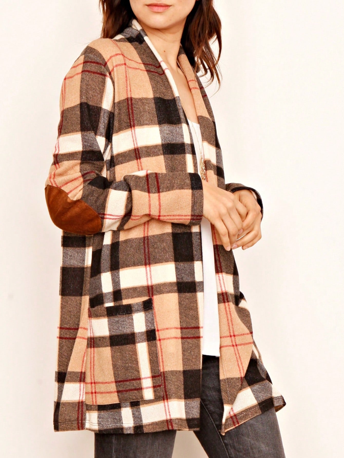 Boho Vintage Plaid Yellow Red Long Sleeve Cardigan With Pockets