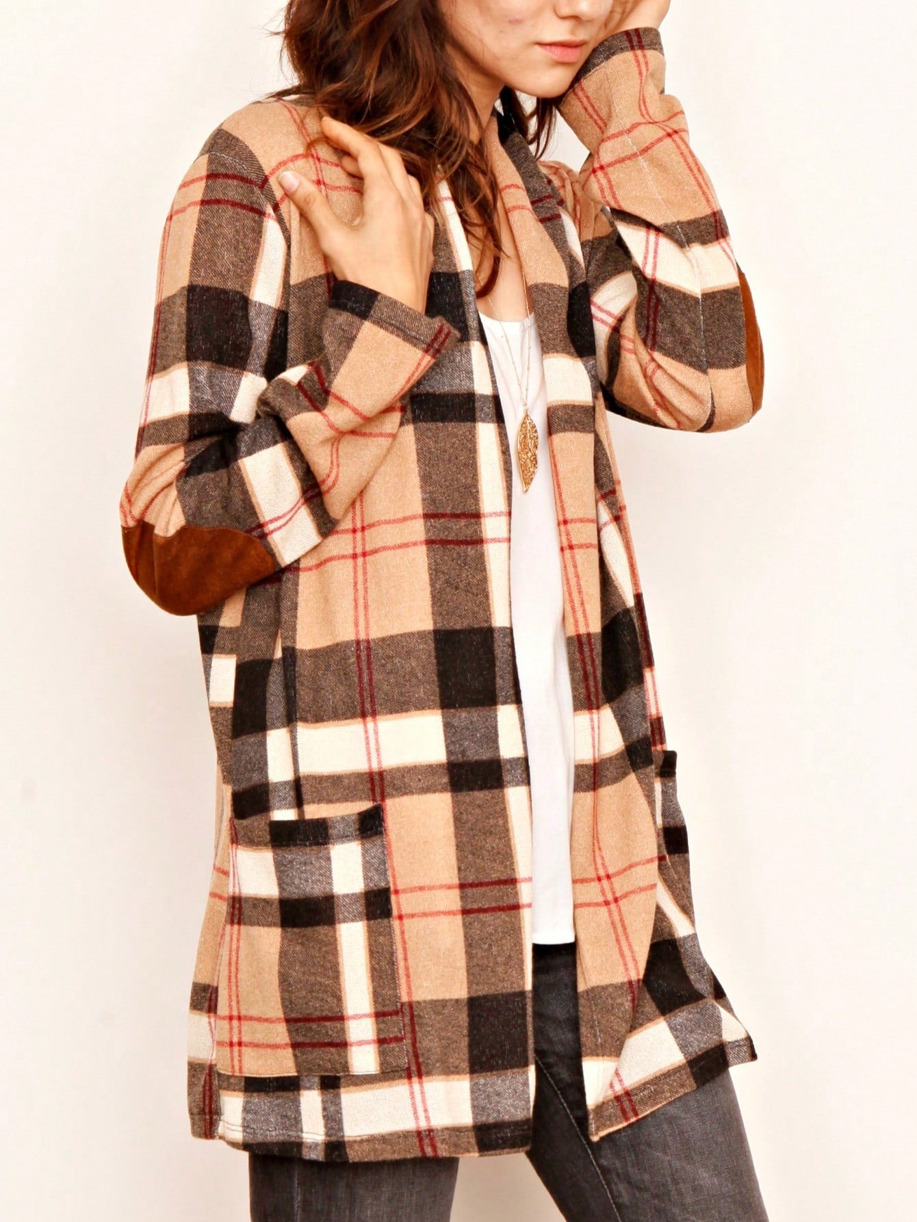 Boho Vintage Plaid Yellow Red Long Sleeve Cardigan With Pockets