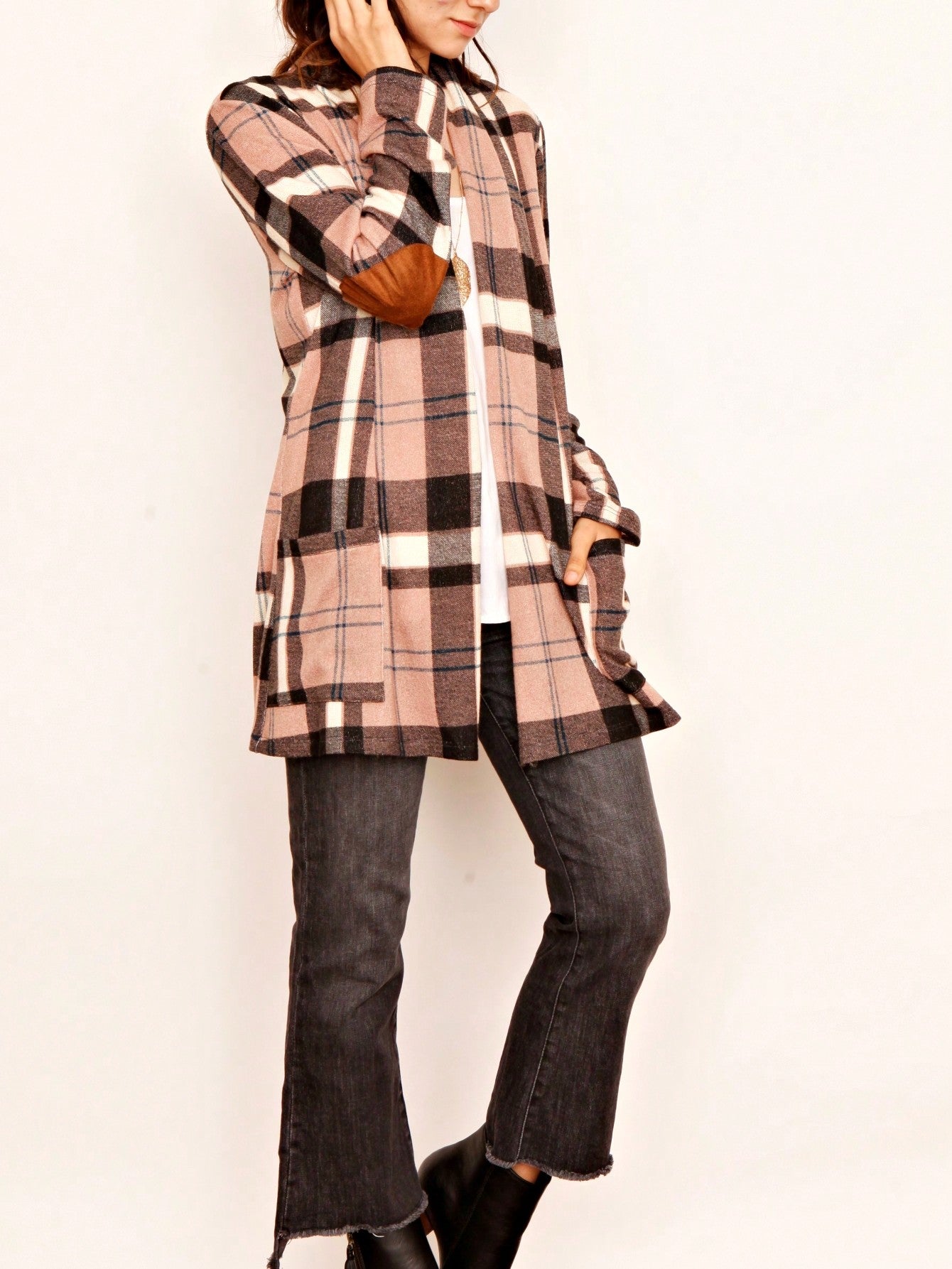 Boho Vintage Plaid Yellow Red Long Sleeve Cardigan With Pockets