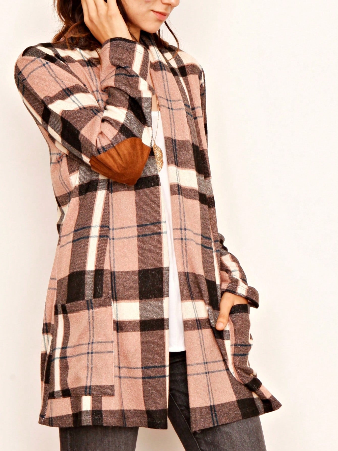 Boho Vintage Plaid Yellow Red Long Sleeve Cardigan With Pockets