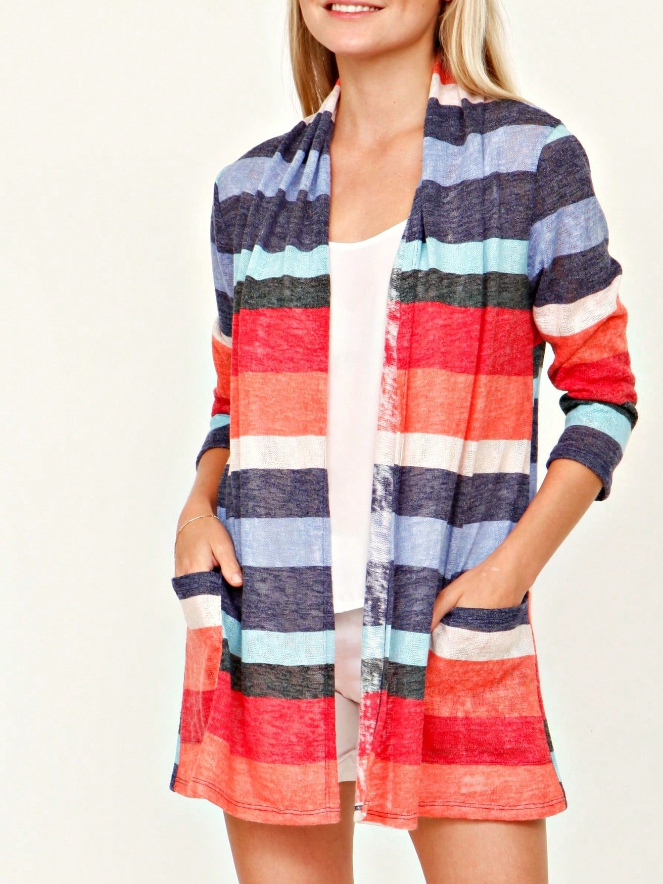 Boho Vintage Plaid Yellow Red Long Sleeve Cardigan With Pockets