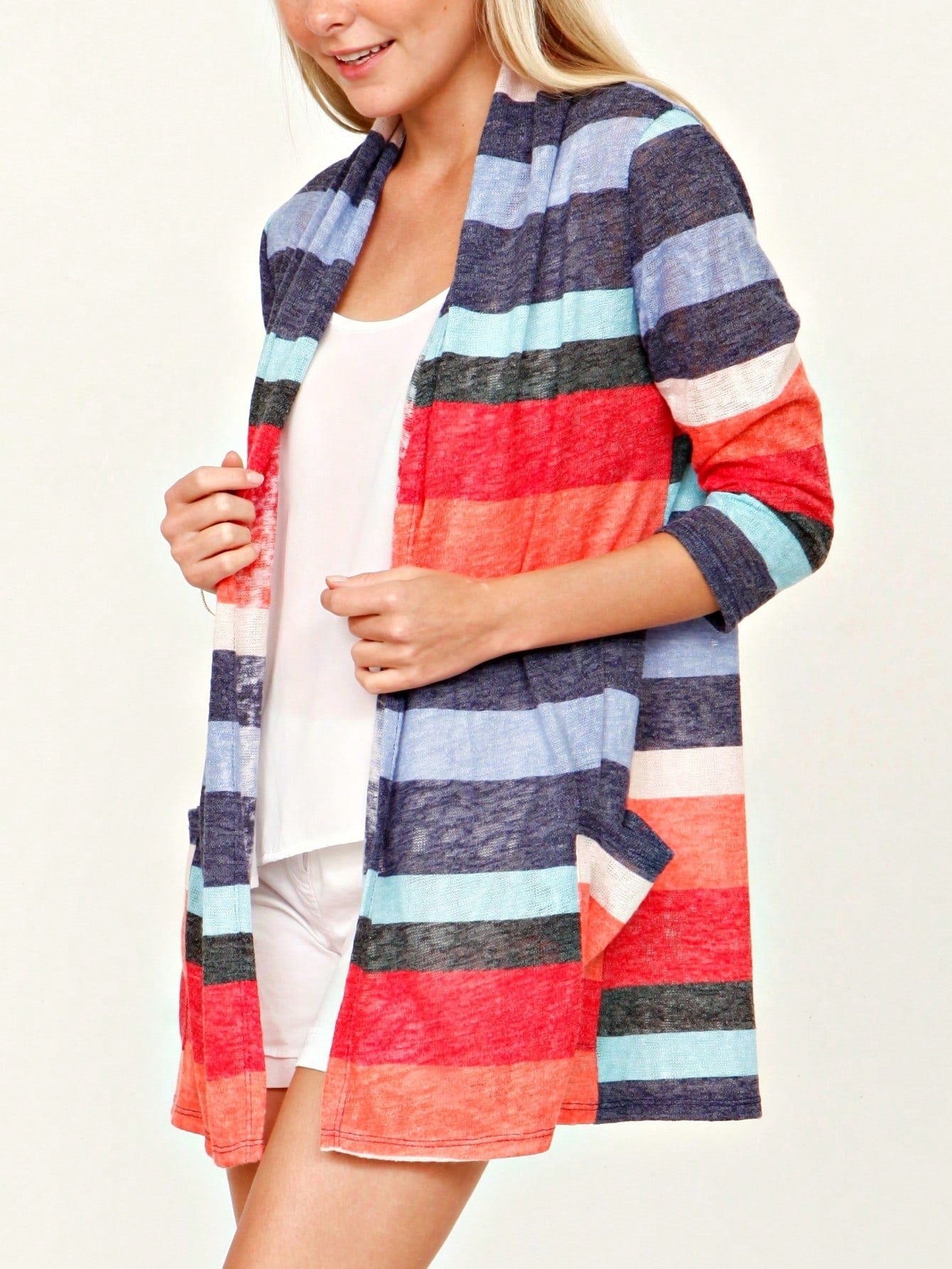Boho Vintage Plaid Yellow Red Long Sleeve Cardigan With Pockets