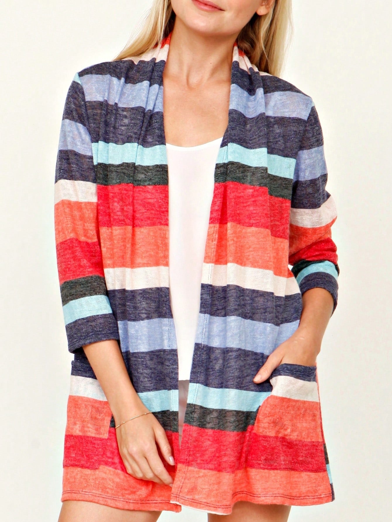 Boho Vintage Plaid Yellow Red Long Sleeve Cardigan With Pockets