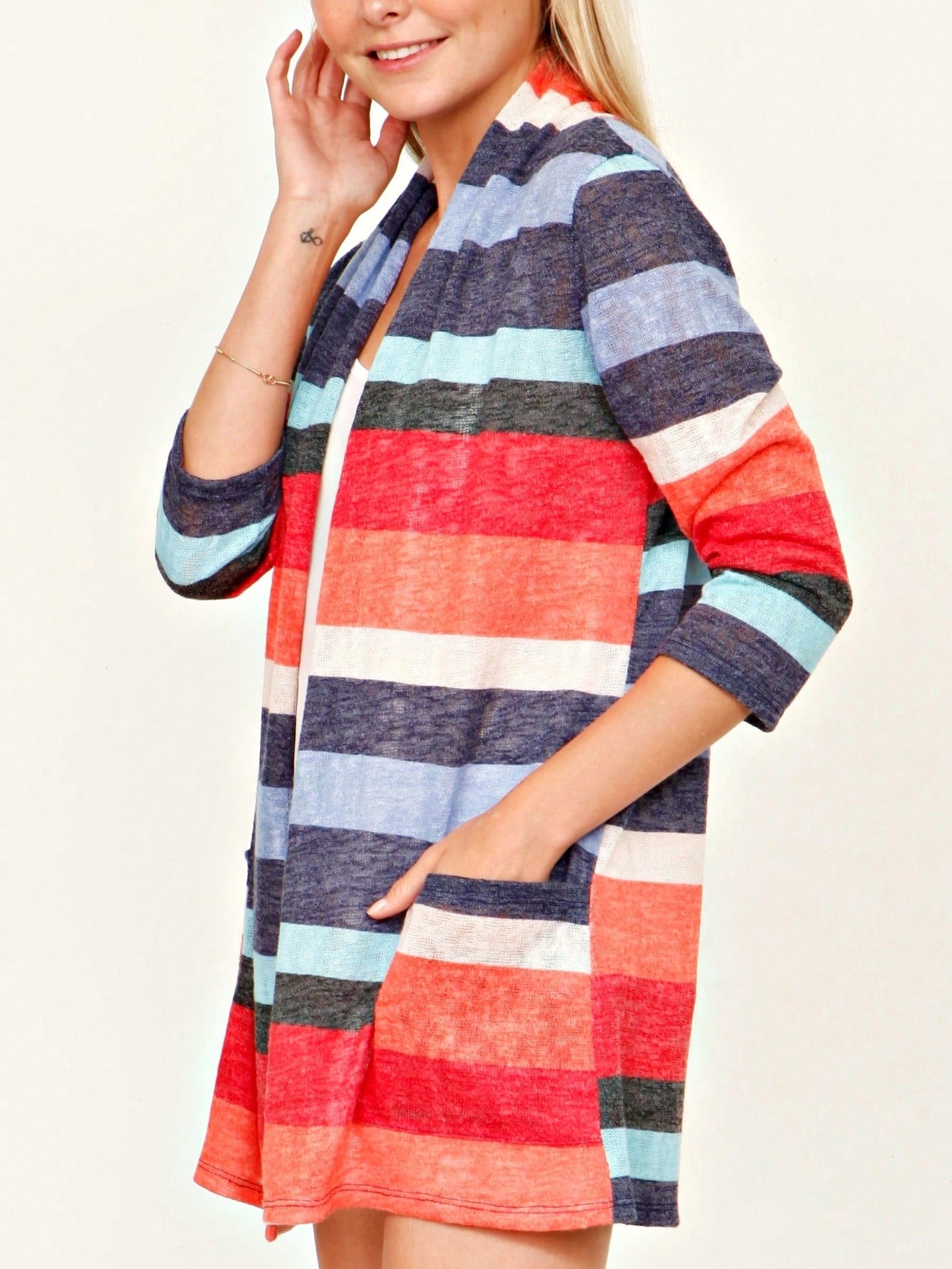 Boho Vintage Plaid Yellow Red Long Sleeve Cardigan With Pockets