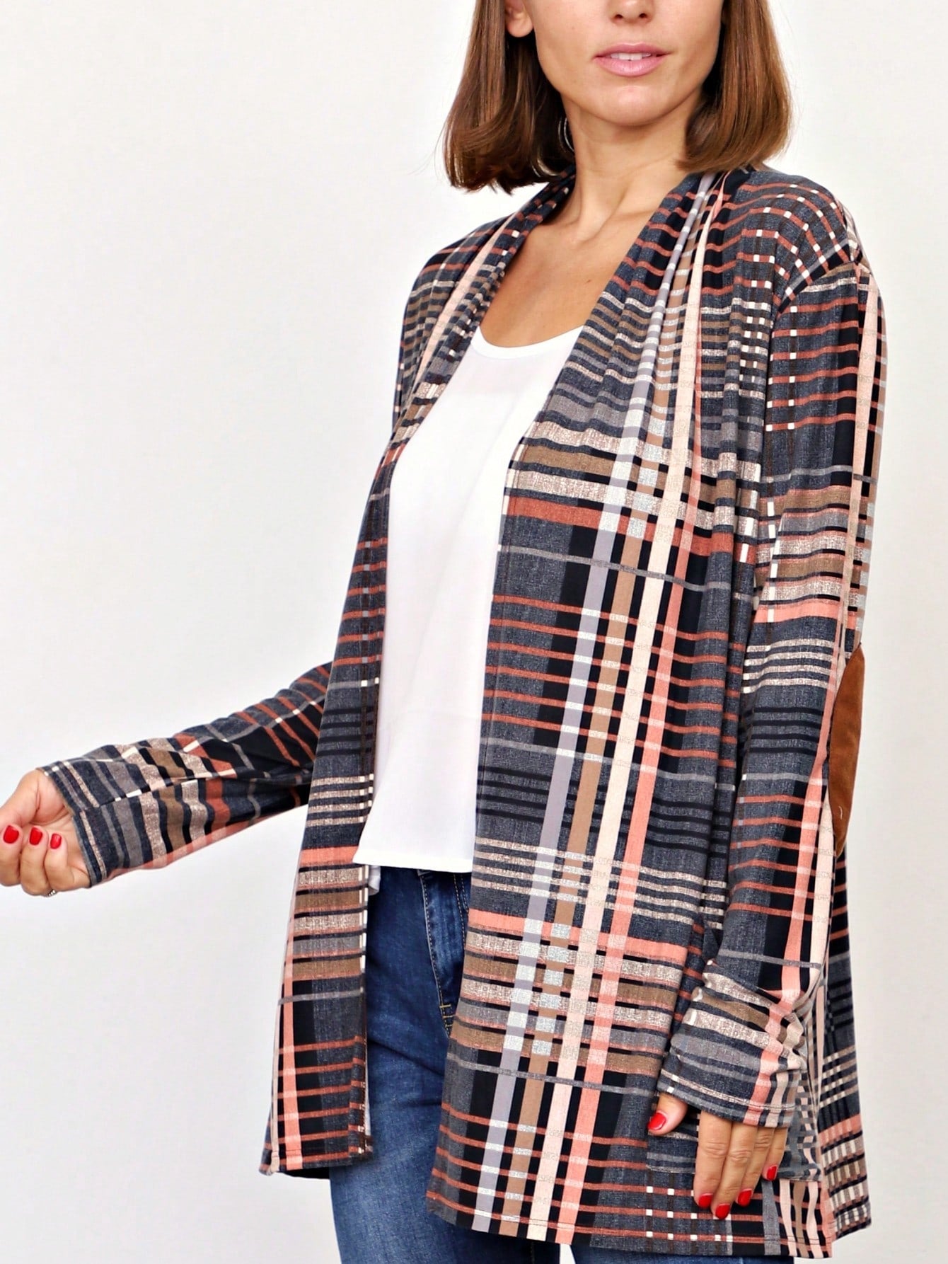 Boho Vintage Plaid Yellow Red Long Sleeve Cardigan With Pockets