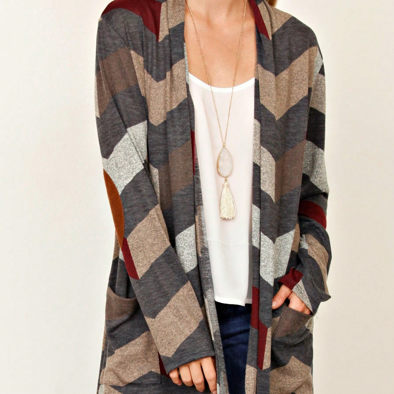 Boho Vintage Plaid Yellow Red Long Sleeve Cardigan With Pockets