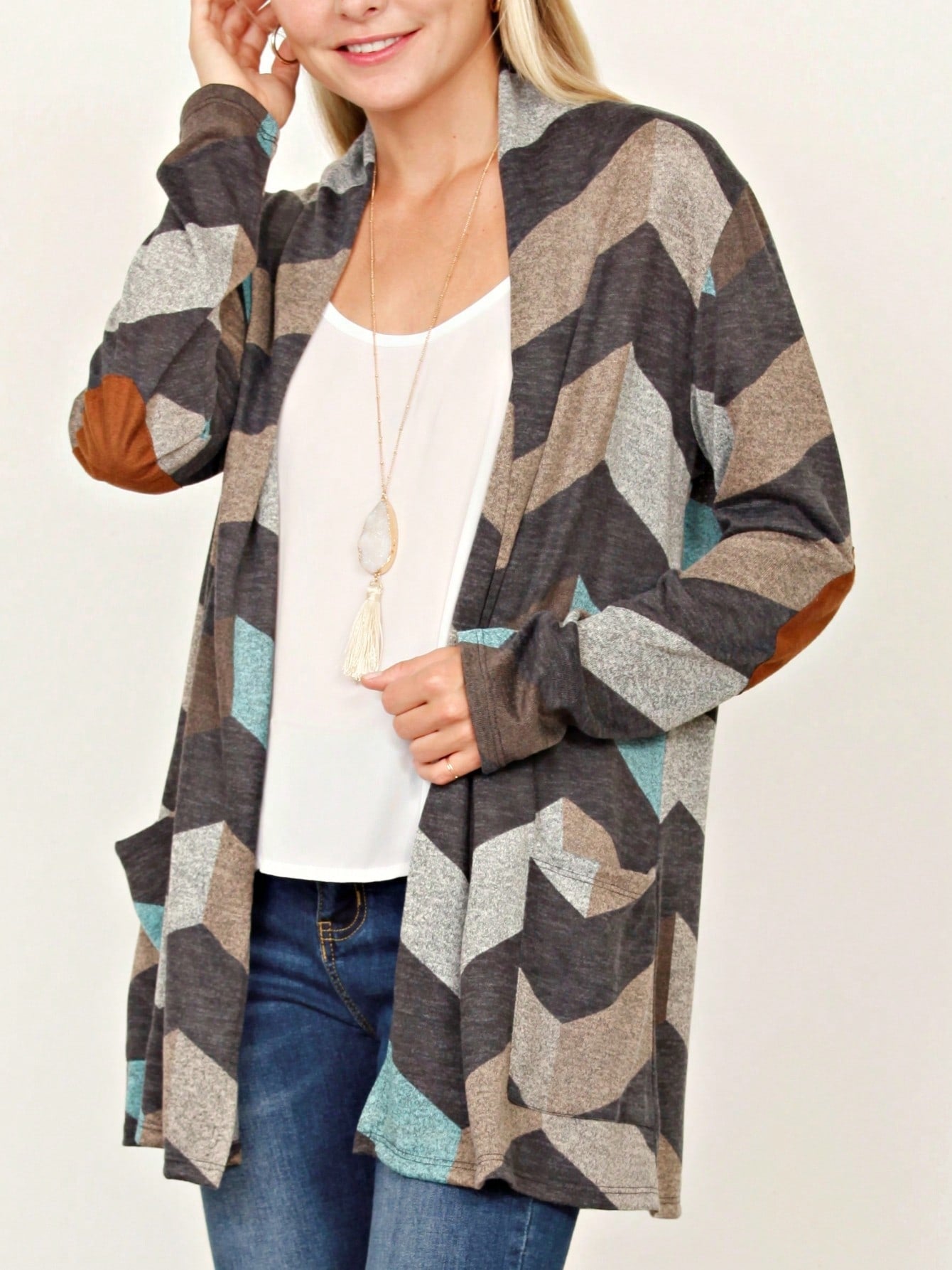 Boho Vintage Plaid Yellow Red Long Sleeve Cardigan With Pockets