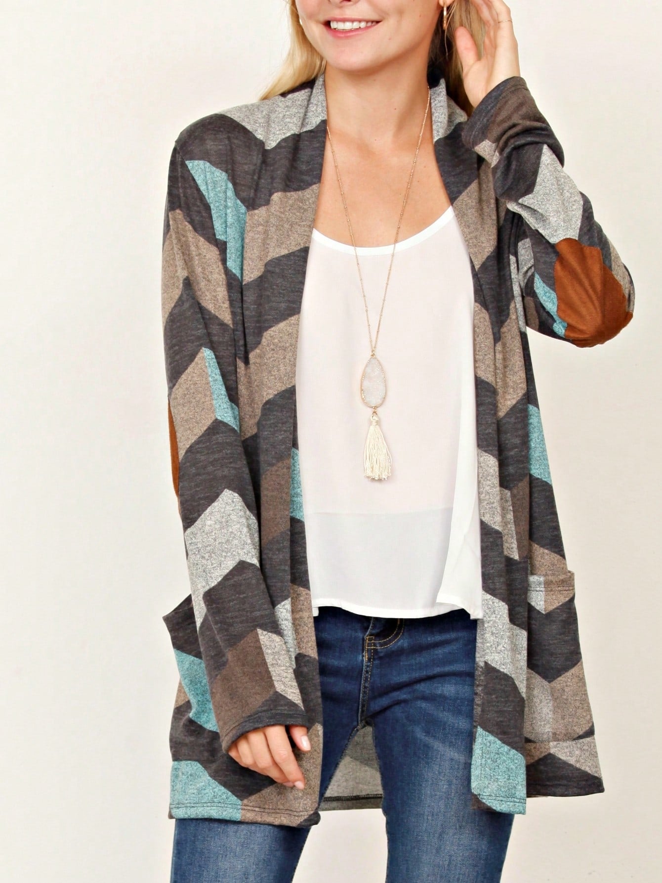 Boho Vintage Plaid Yellow Red Long Sleeve Cardigan With Pockets