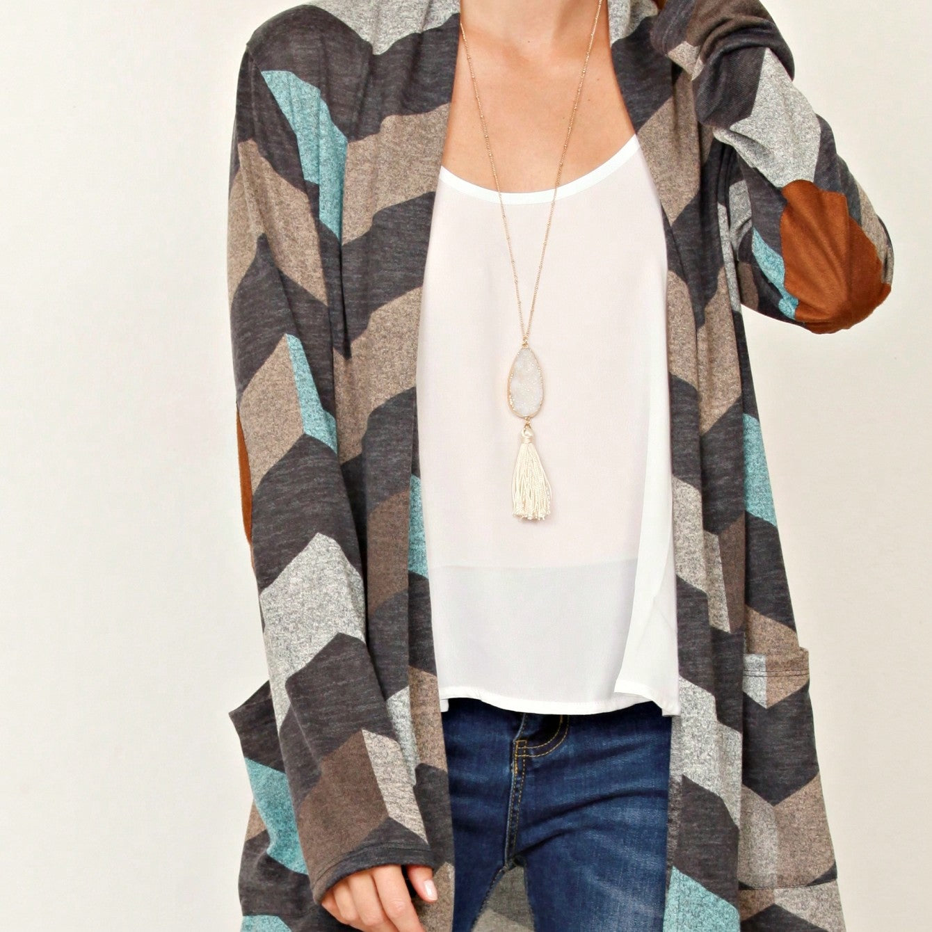 Boho Vintage Plaid Yellow Red Long Sleeve Cardigan With Pockets