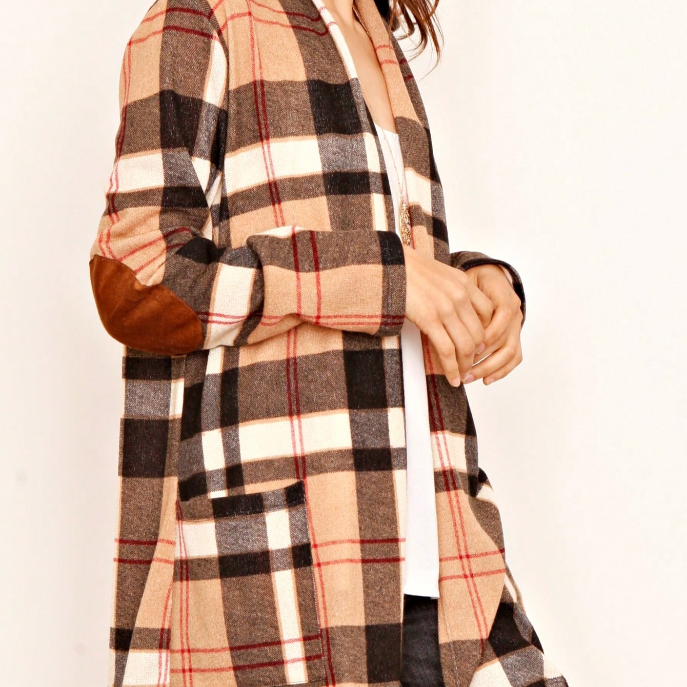 Boho Vintage Plaid Yellow Red Long Sleeve Cardigan With Pockets