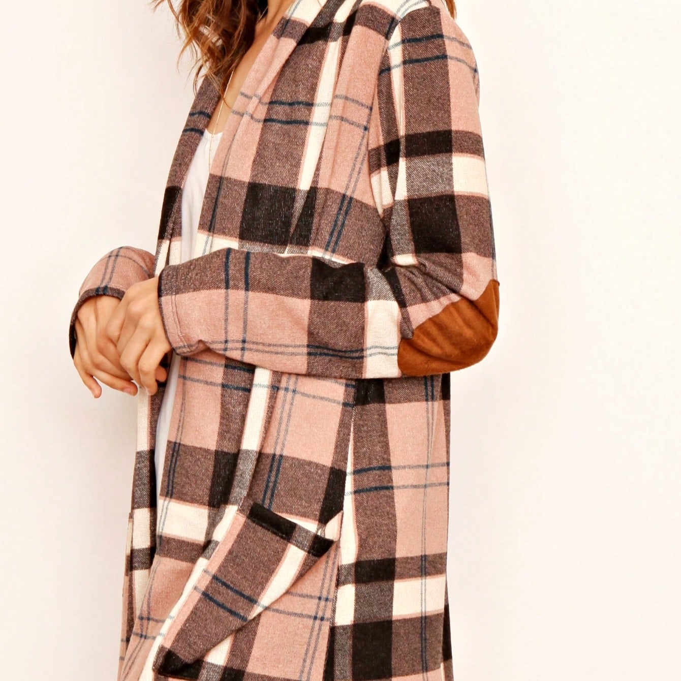 Boho Vintage Plaid Yellow Red Long Sleeve Cardigan With Pockets