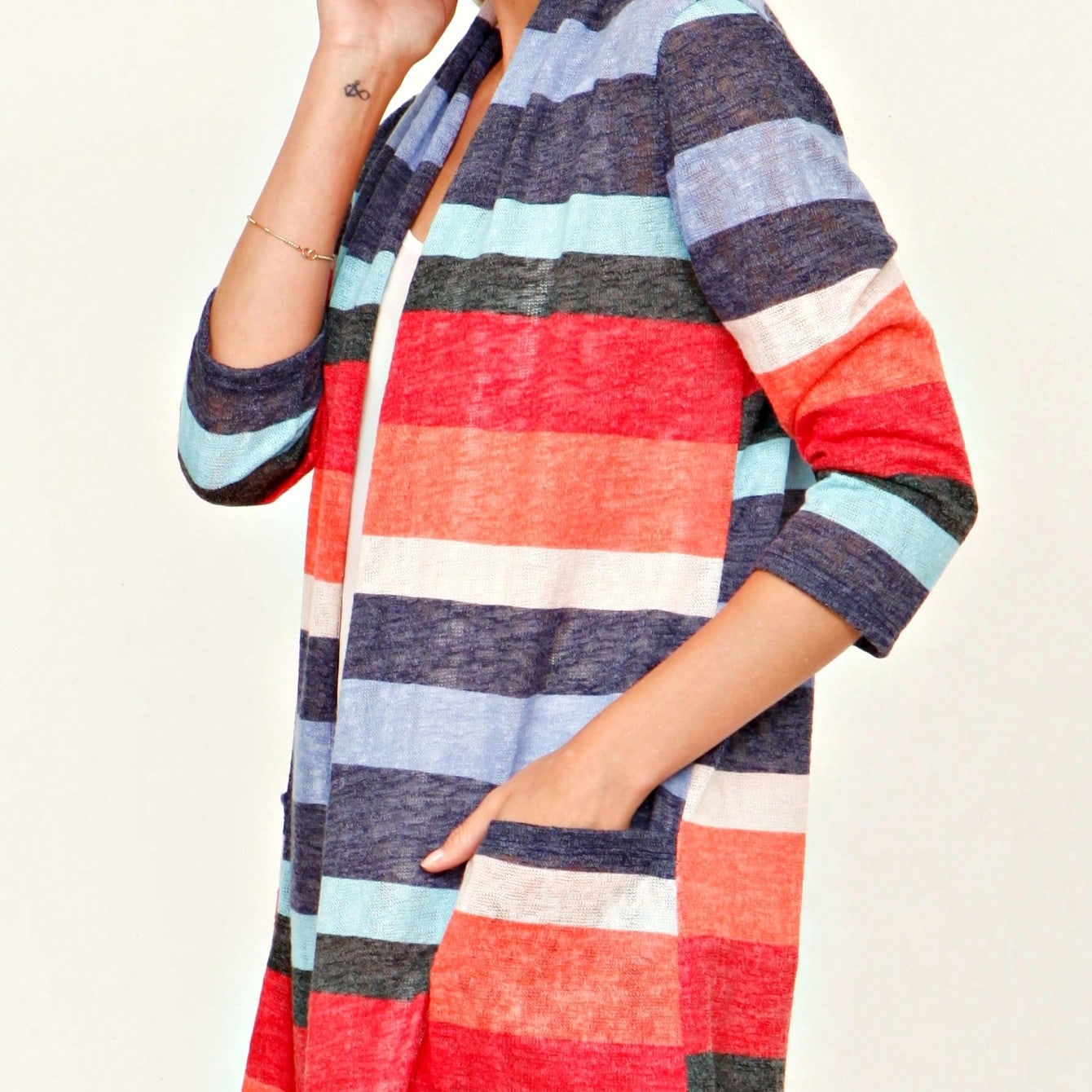 Boho Vintage Plaid Yellow Red Long Sleeve Cardigan With Pockets