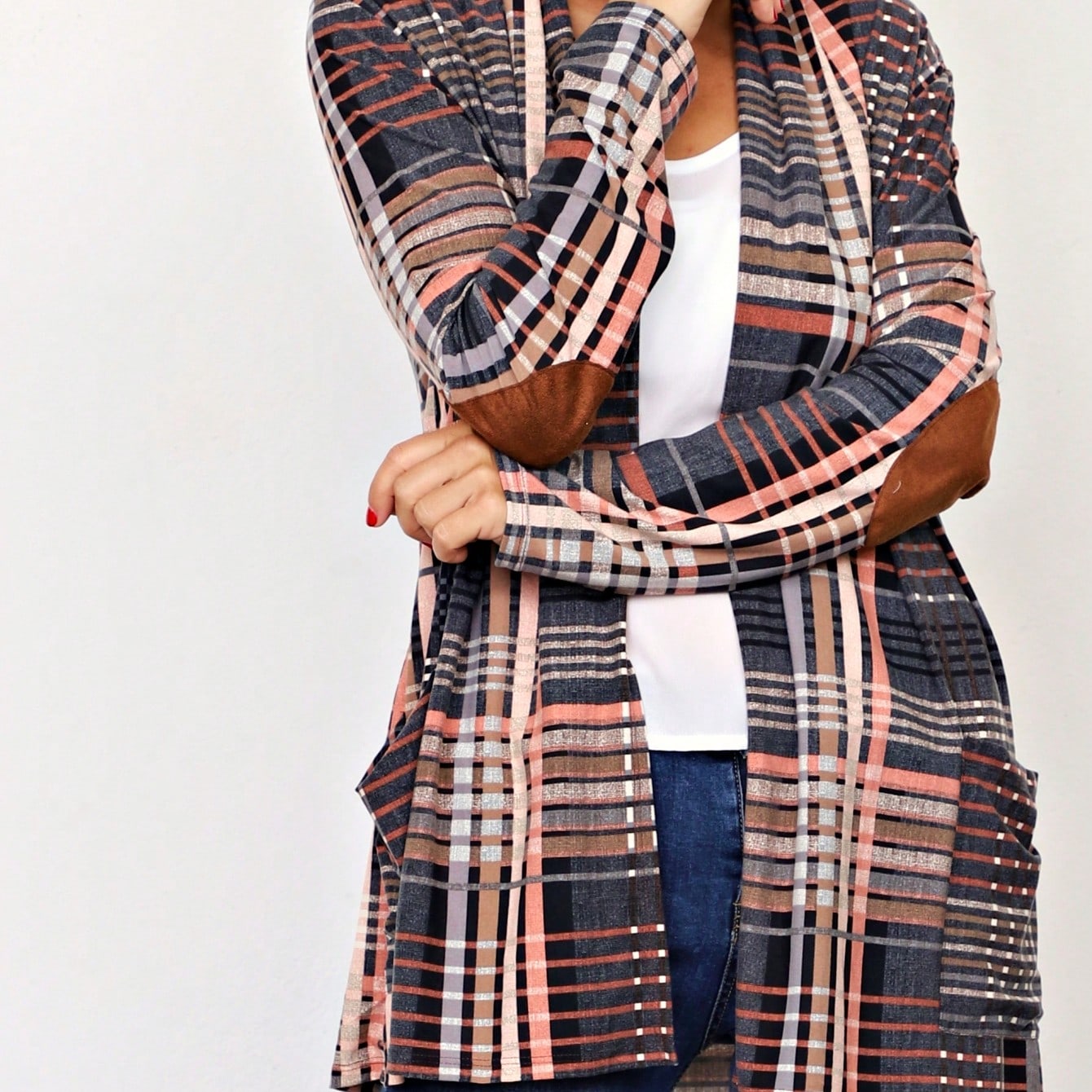 Boho Vintage Plaid Yellow Red Long Sleeve Cardigan With Pockets