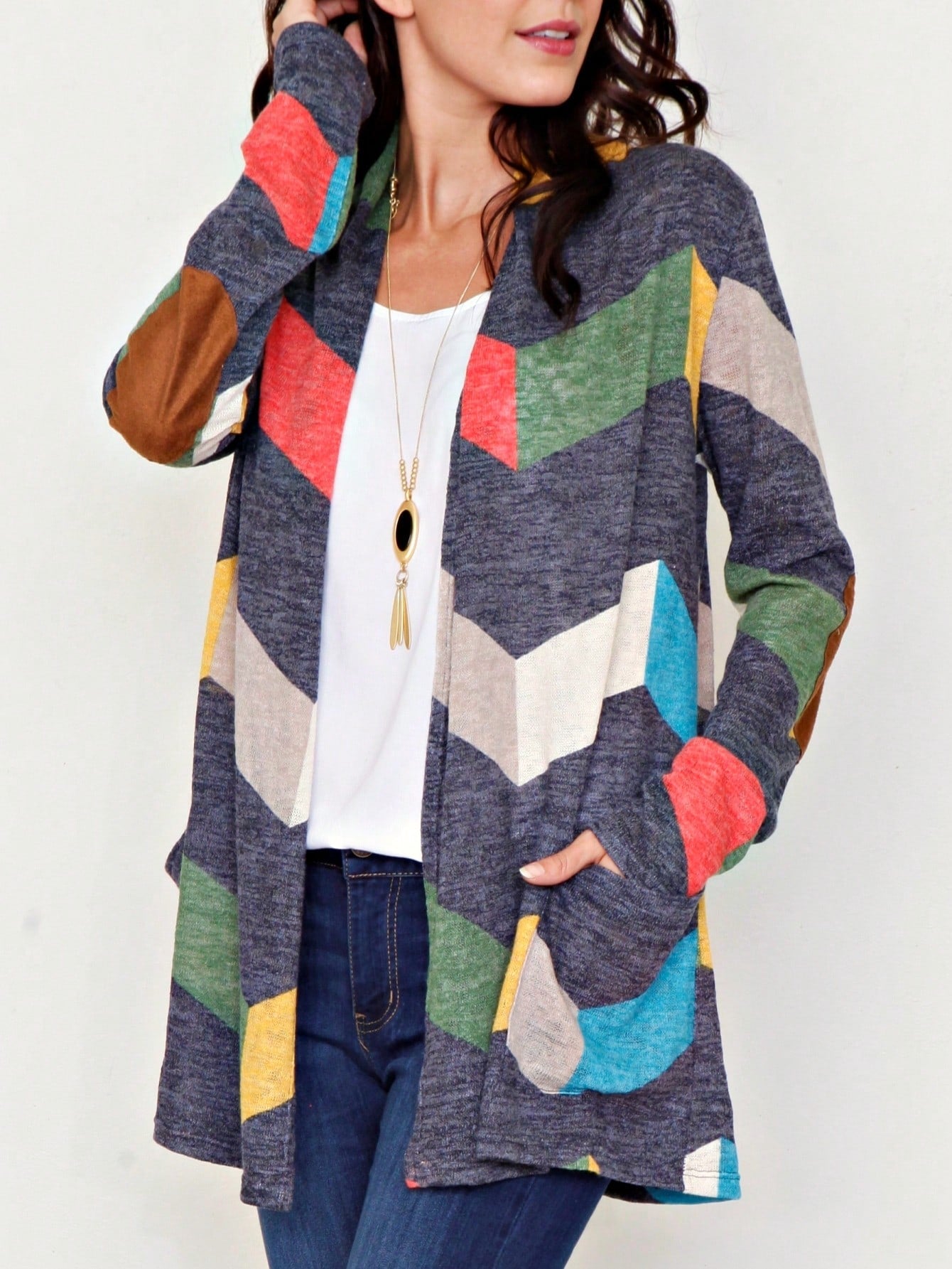 Boho Vintage Plaid Yellow Red Long Sleeve Cardigan With Pockets
