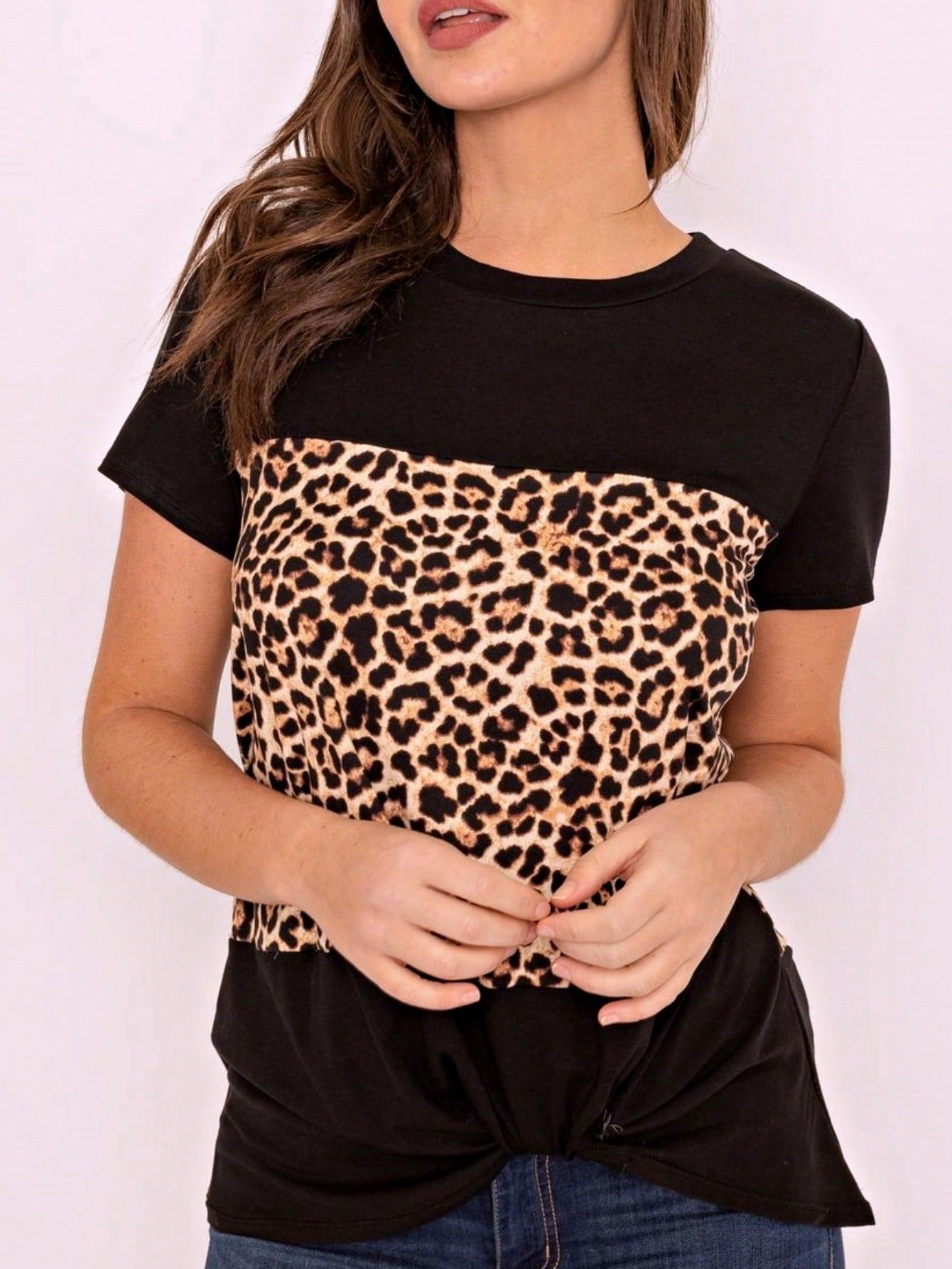 Boho Retro Knot Twisted Front Floral Stripe Knit  Top Blouse Shirt Pullover With Front Pocket