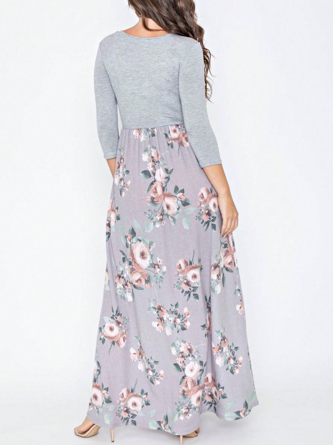 Boho Retro Multi Ditsy Floral Stripe Blue Charcoal Black Coral Short Sleeve Maxi Long Dress With Pocket | S-3X