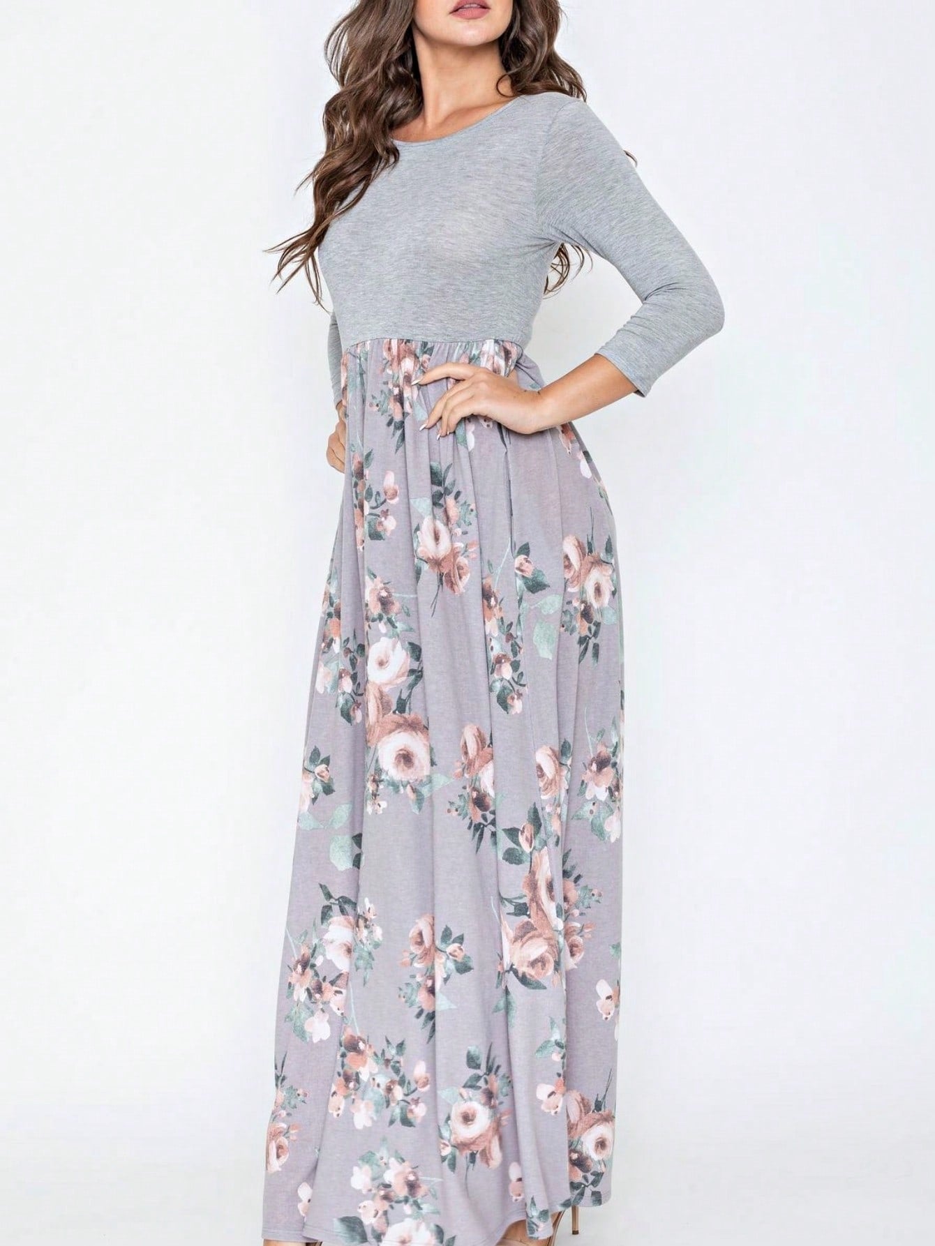 Boho Retro Multi Ditsy Floral Stripe Blue Charcoal Black Coral Short Sleeve Maxi Long Dress With Pocket | S-3X
