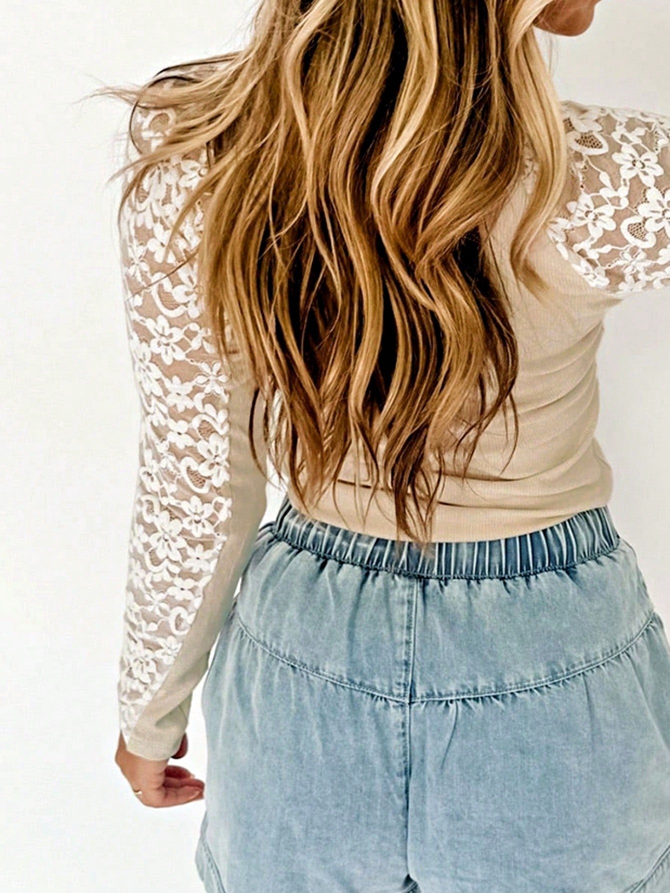 Boho Retro 90's Textured Mesh Color Block Floral Sleeve Drop Raglan Round Mock Neck  Layering Shoulder Mesh Lace Half And Long Sleeve Ivory Cream Navy Red Crew Neck Top Shirt Blouse