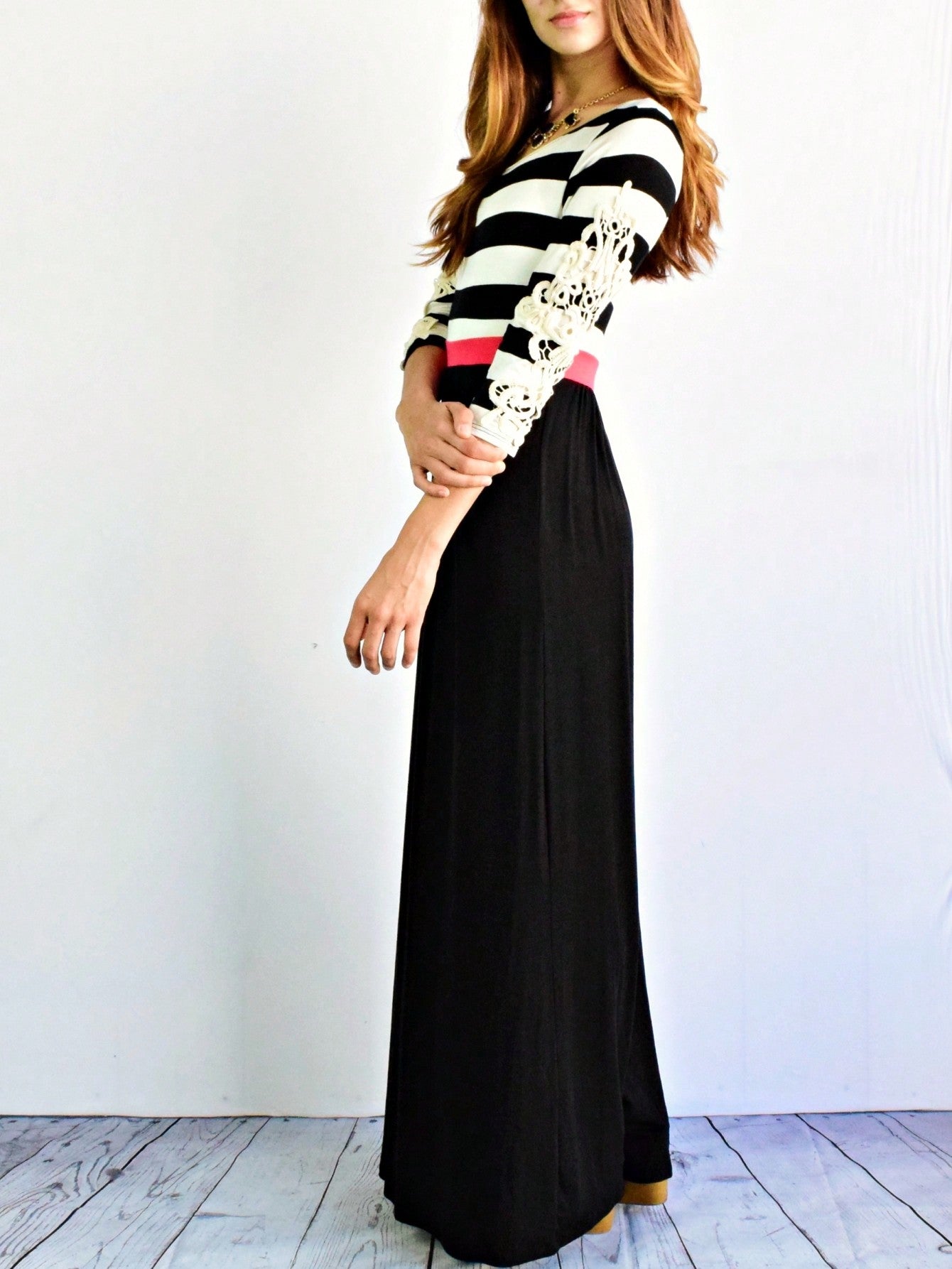 Elegant Stripe Maxi Dress With Side Pockets Versatile Summer Dress For Women