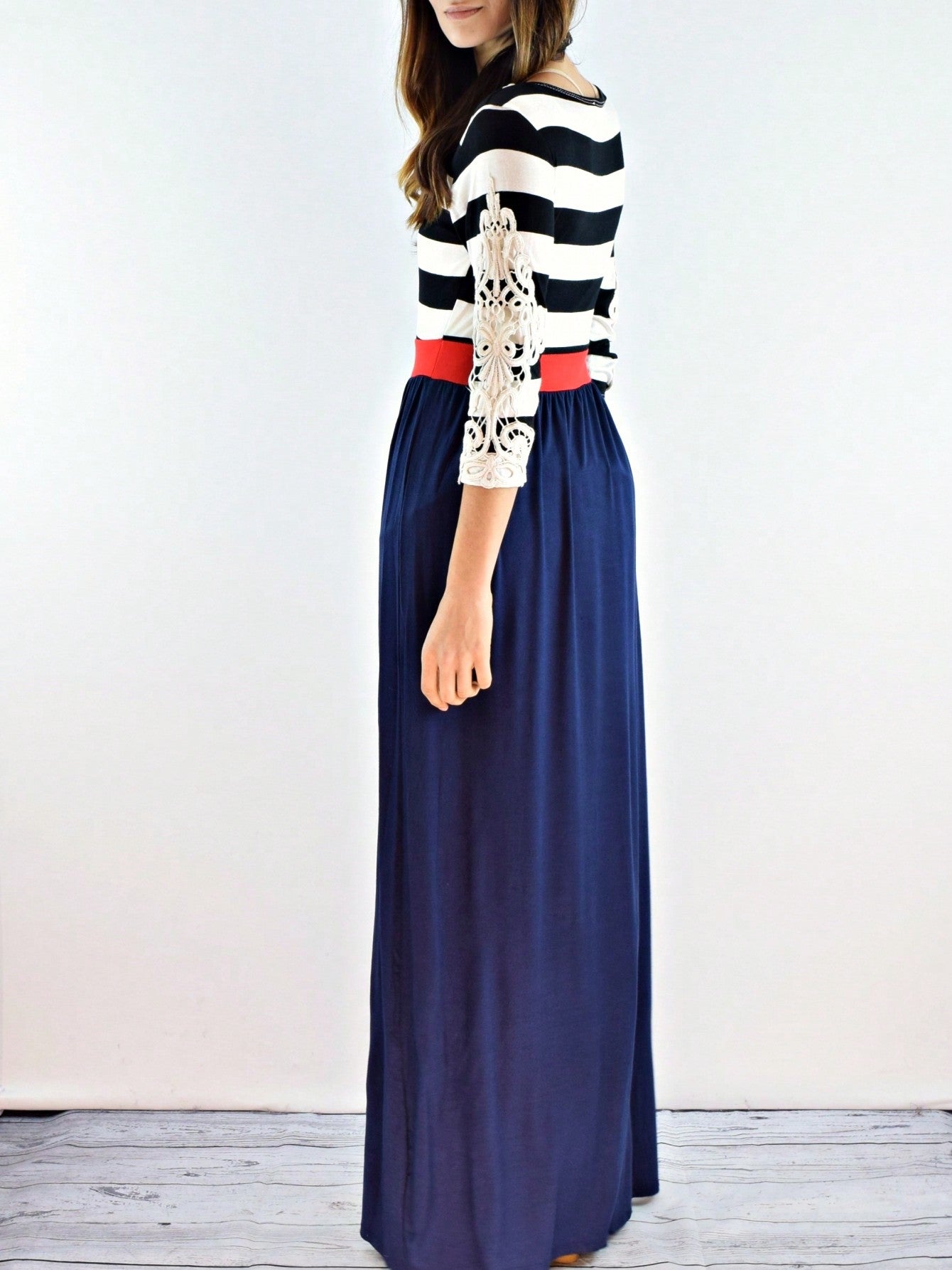 Elegant Stripe Maxi Dress With Side Pockets Versatile Summer Dress For Women