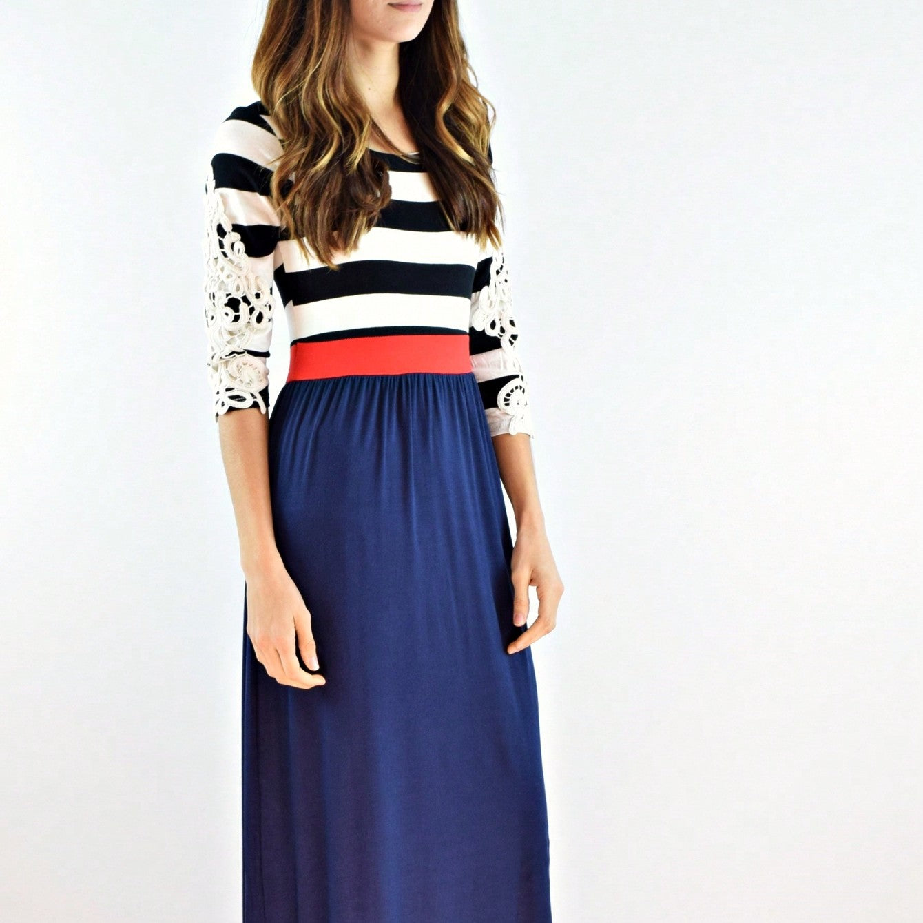 Elegant Stripe Maxi Dress With Side Pockets Versatile Summer Dress For Women