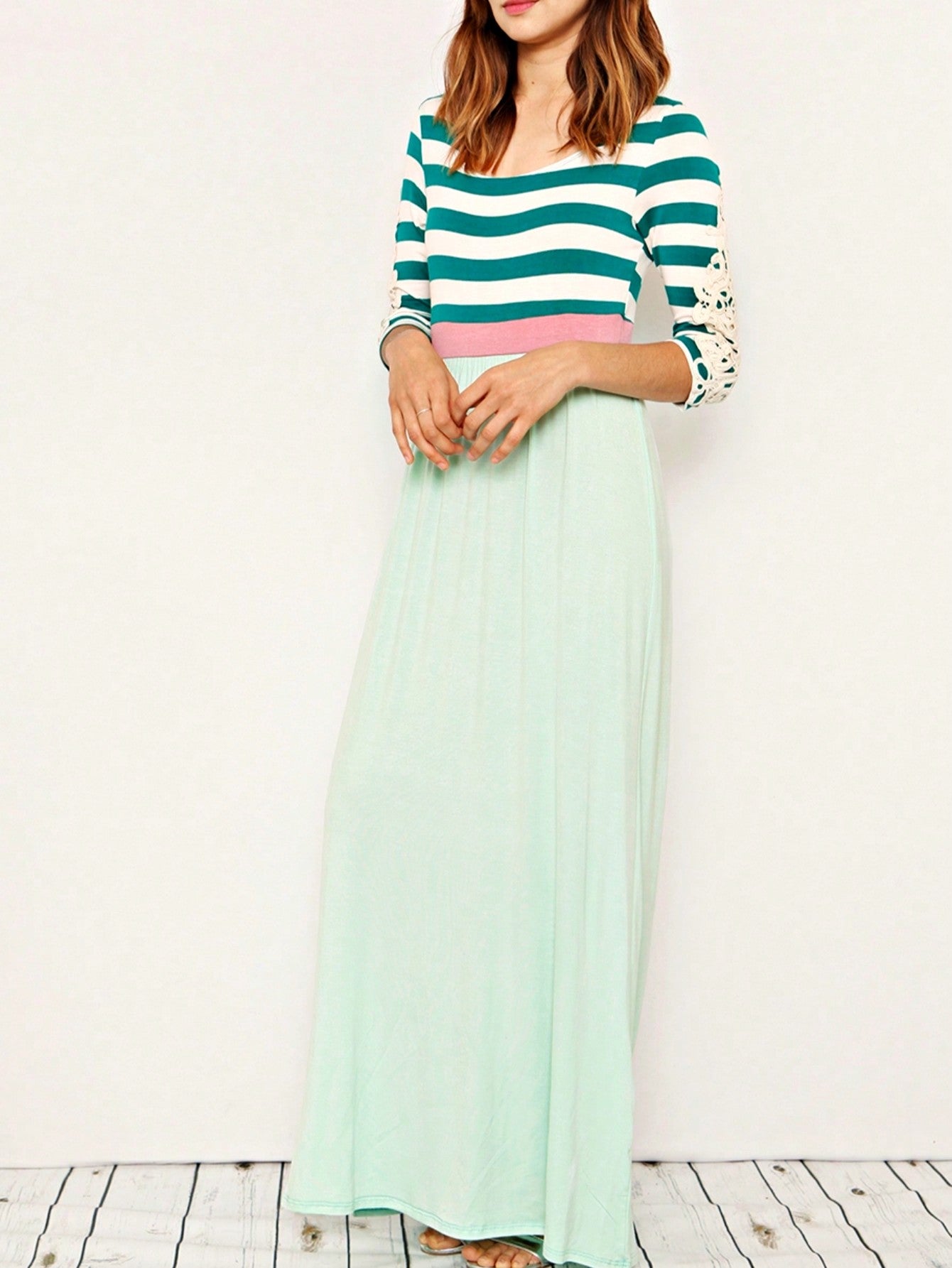 Elegant Stripe Maxi Dress With Side Pockets Versatile Summer Dress For Women
