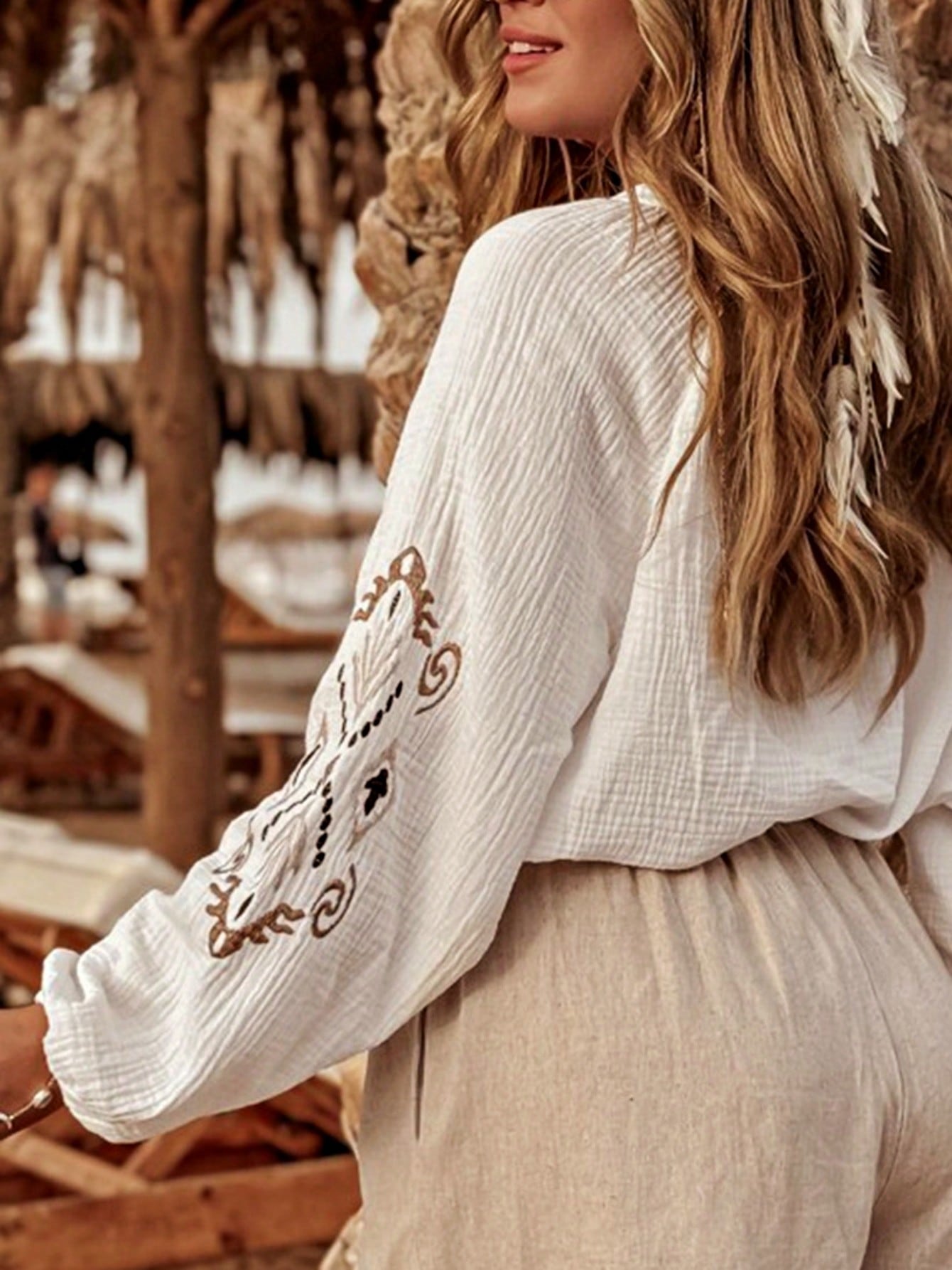 Boho Retro Cotton 90's Crochet V Neck Lace Loose Knit  Button Top Shirt Blouse