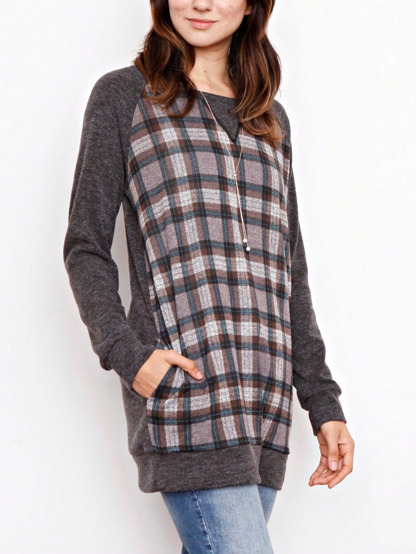 Boho Retro 60's Vintage Chevron Print Black Olive Baby Doll Tunic Top