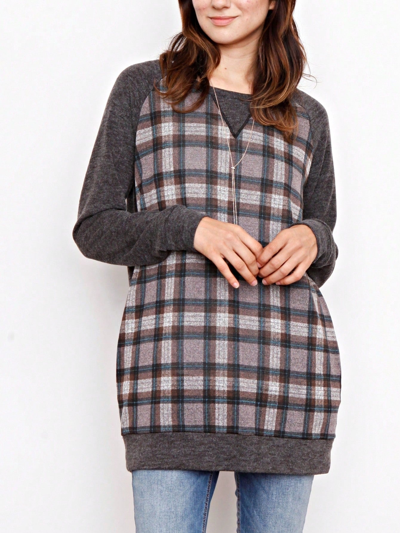 Boho Retro 60's Vintage Chevron Print Black Olive Baby Doll Tunic Top