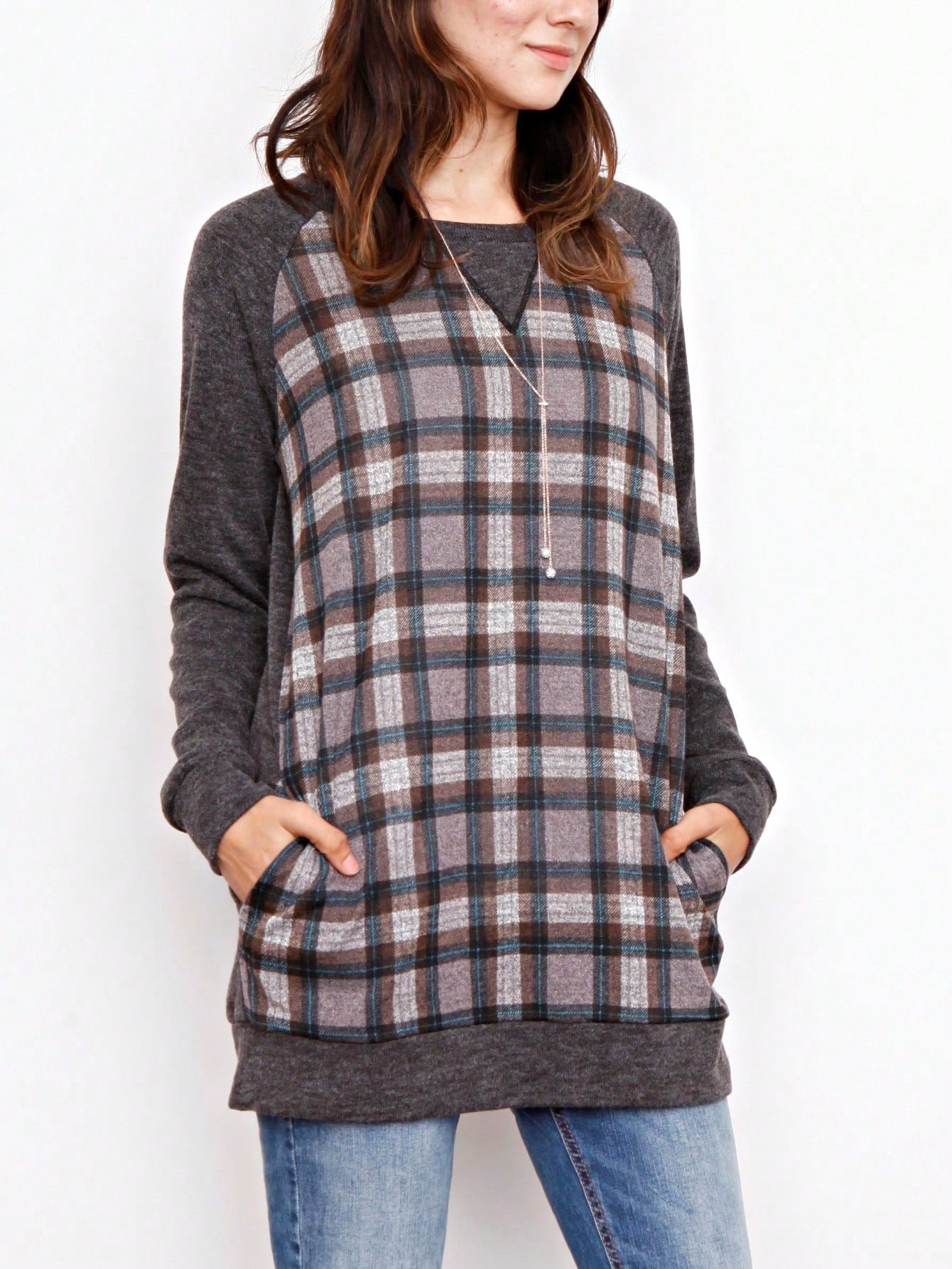 Boho Retro 60's Vintage Chevron Print Black Olive Baby Doll Tunic Top