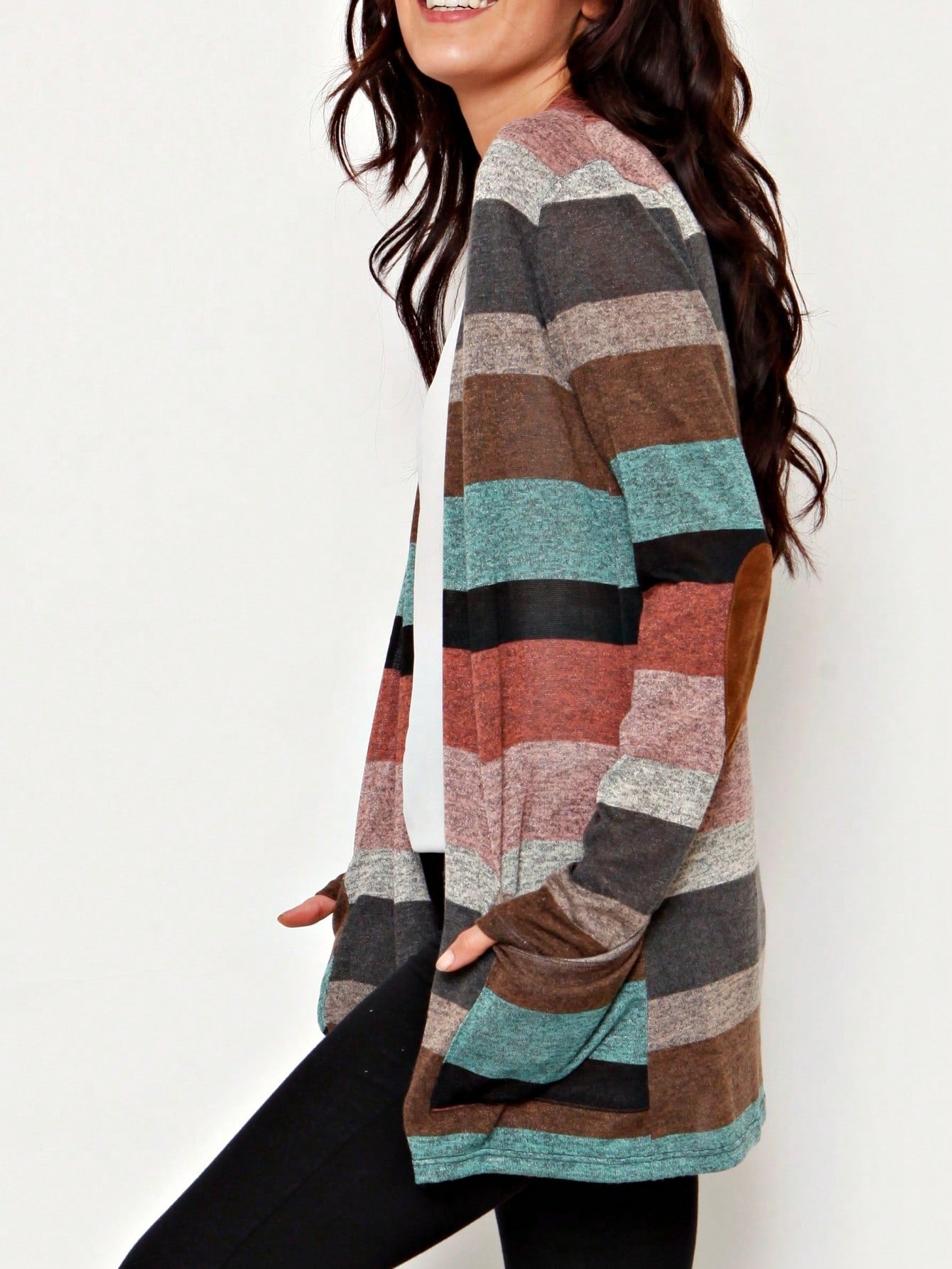 Boho Vintage 90's Plaid Stripe Tie Dye  Elbow Patch 60's Classic Slouch Cardigan With Pocket