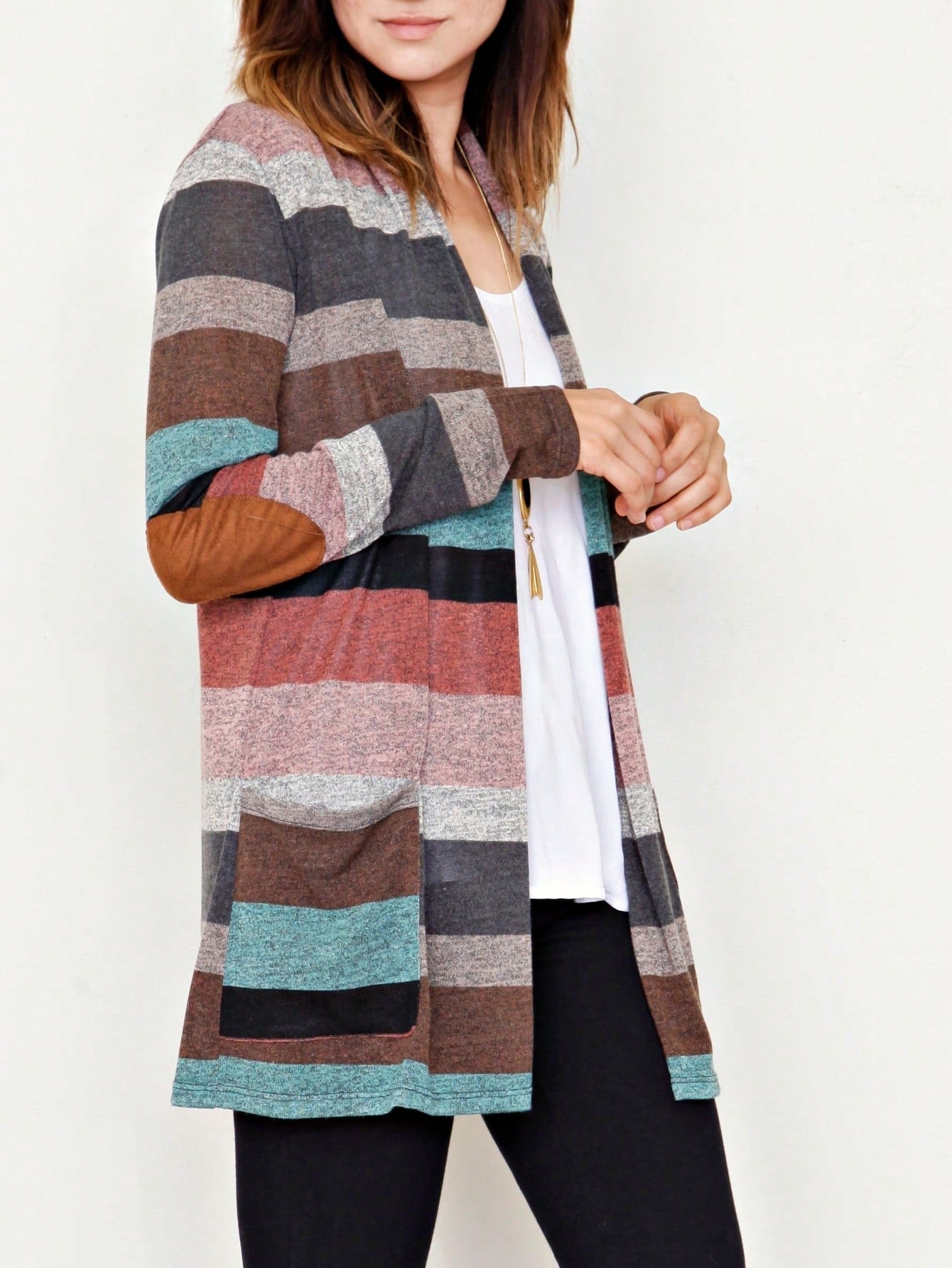 Boho Vintage 90's Plaid Stripe Tie Dye  Elbow Patch 60's Classic Slouch Cardigan With Pocket