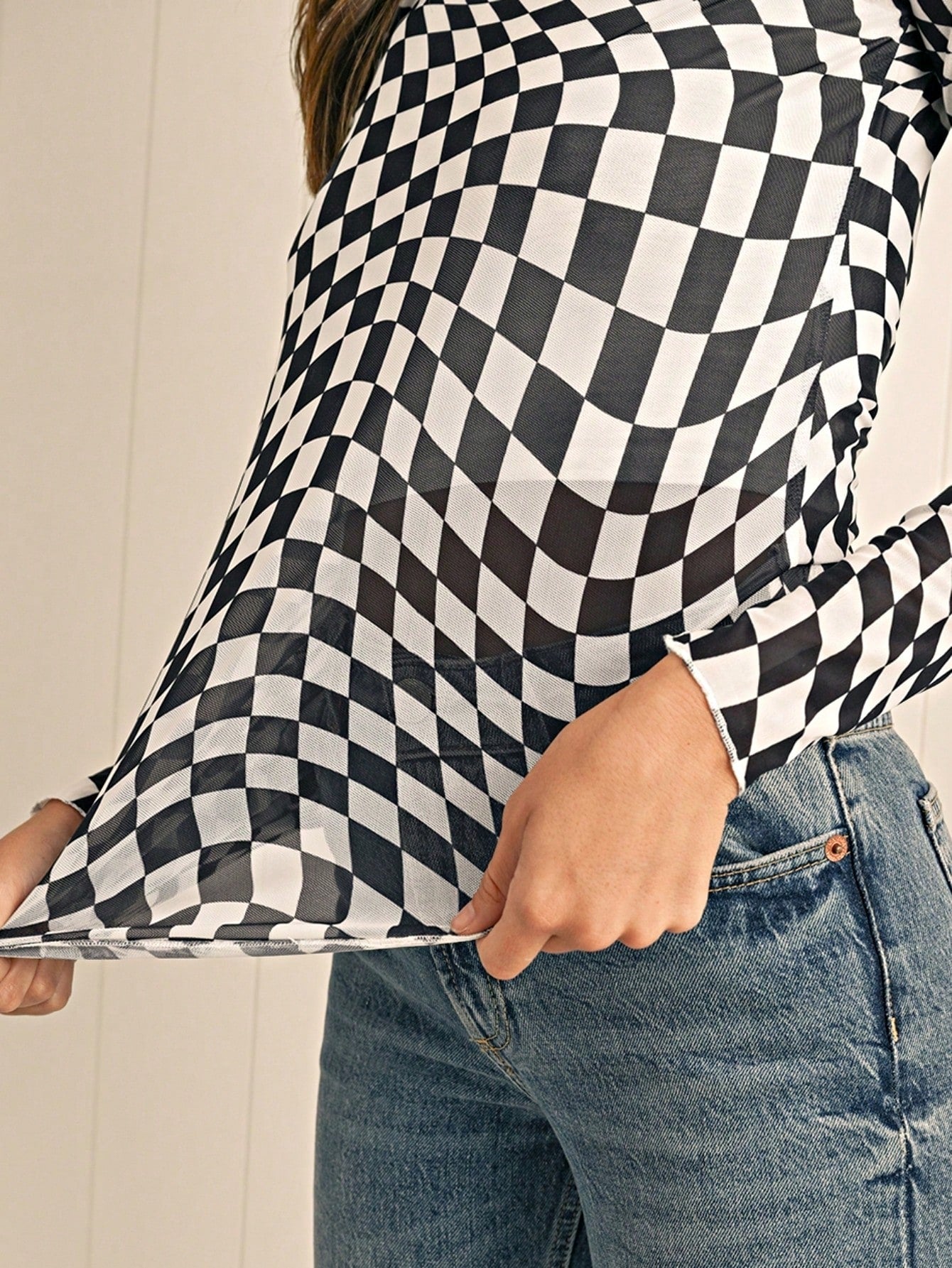 Boho Retro 90's Textured Mesh Color Block Floral Sleeve Drop Raglan Round Mock Neck  Layering Shoulder Mesh Lace Half And Long Sleeve Ivory Cream Navy Red Crew Neck Top Shirt Blouse