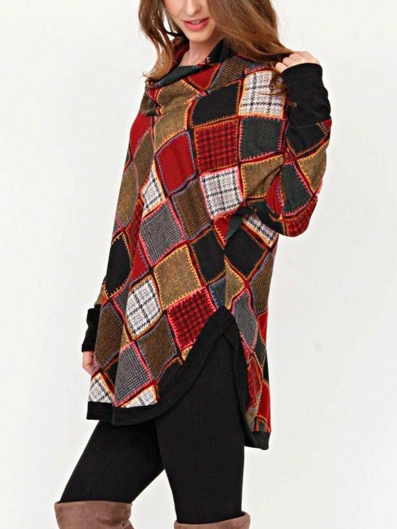 Boho Retro 70's 90's  Knit Brushed Ruffle Tiered Color Block Stripe Tunic Dress