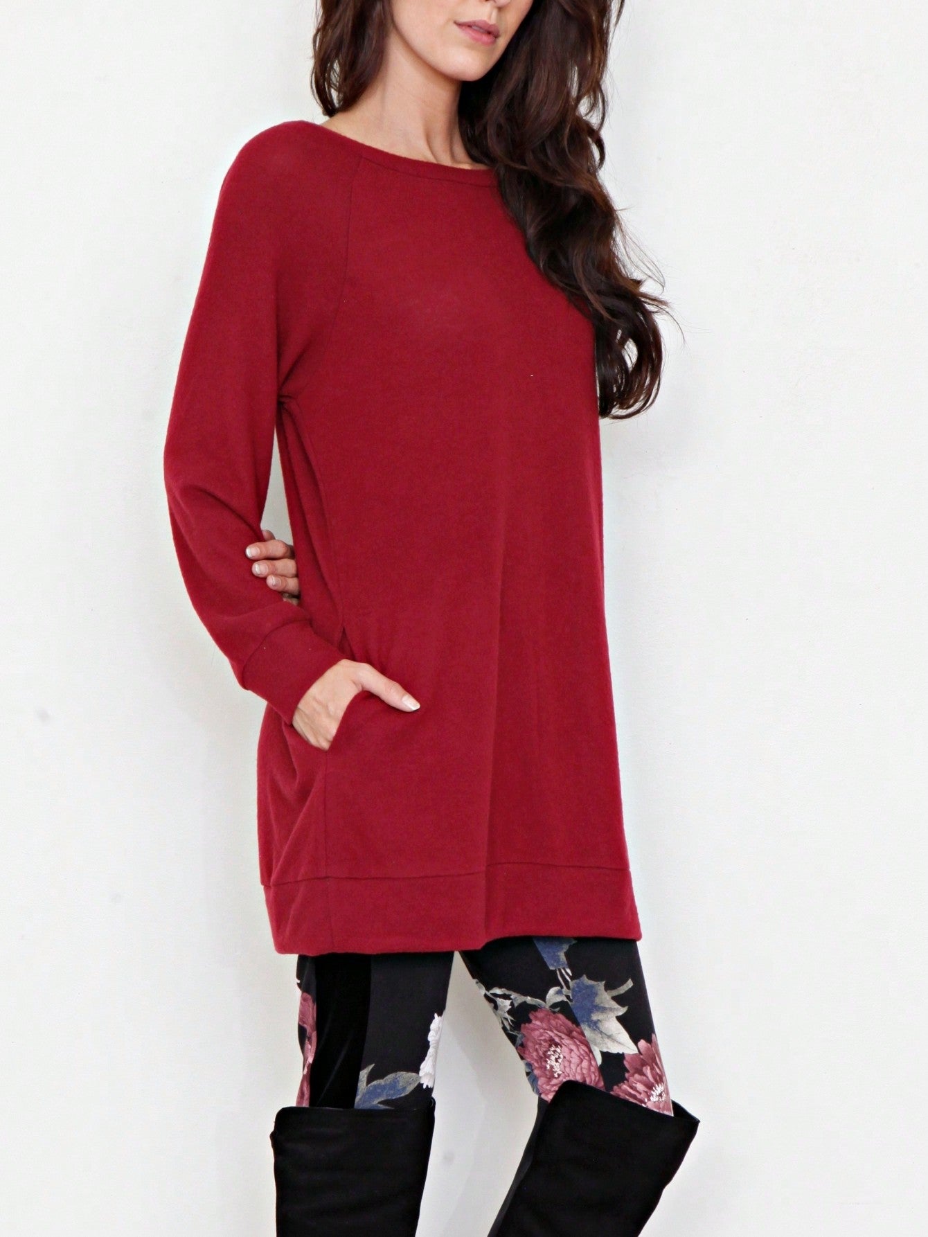 Boho Retro 90's Vintage V Stitch  Stripe Knit Contrast Binding Brushed Soft Stripe Raglan Sleeve Tunic Top Pullover
