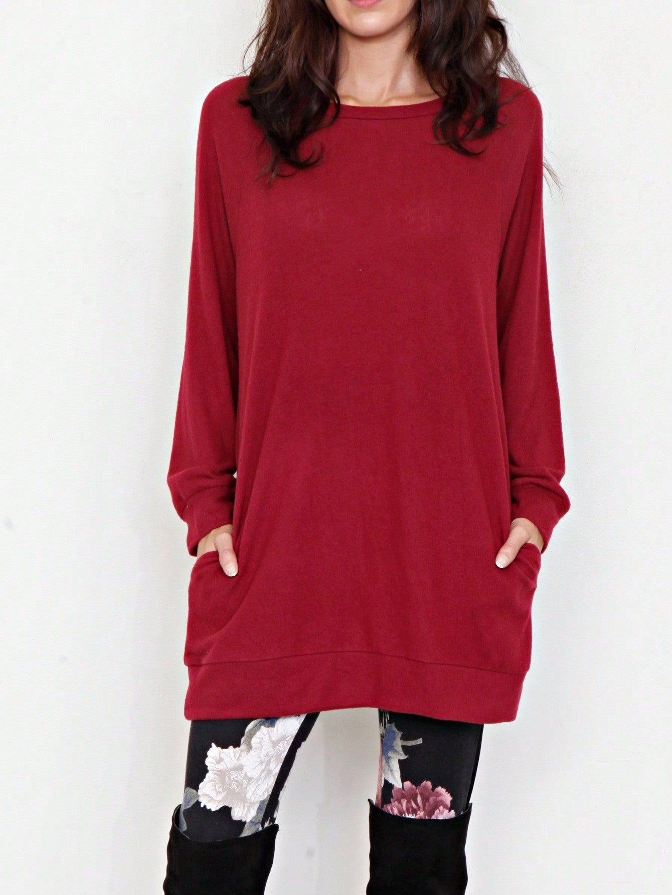 Boho Retro 90's Vintage V Stitch  Stripe Knit Contrast Binding Brushed Soft Stripe Raglan Sleeve Tunic Top Pullover