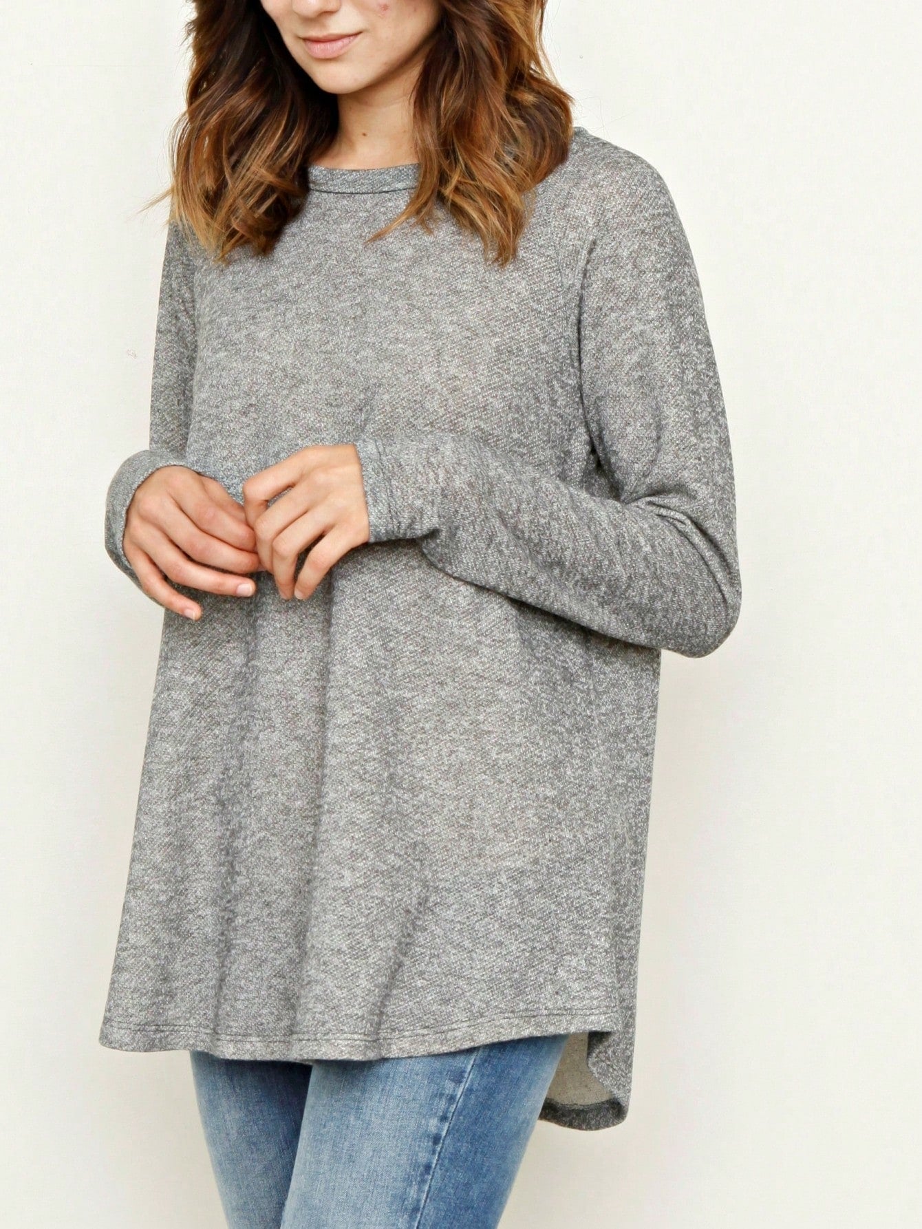 Boho Retro 90's Vintage V Stitch  Stripe Knit Contrast Binding Brushed Soft Stripe Raglan Sleeve Tunic Top Pullover