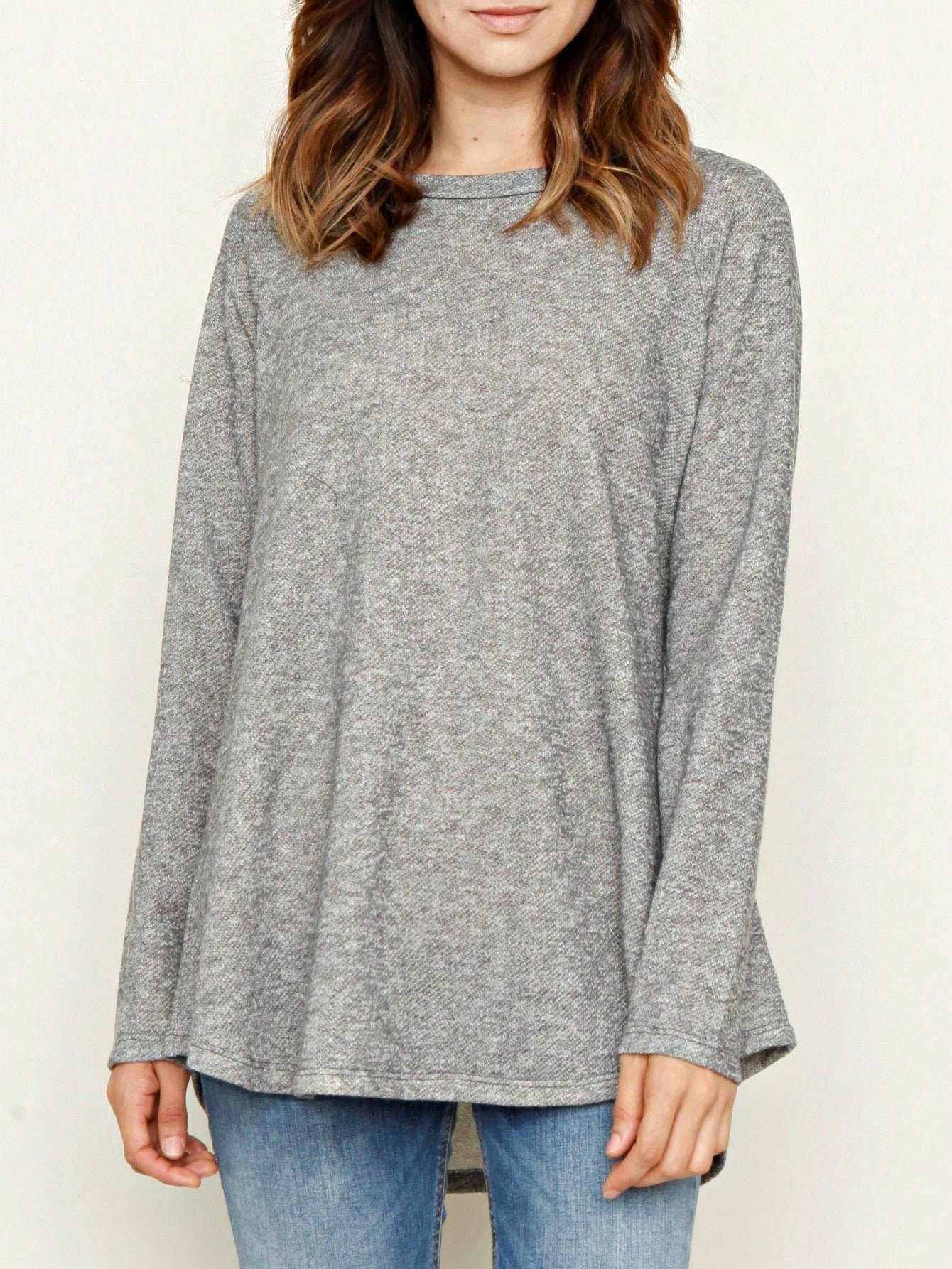 Boho Retro 90's Vintage V Stitch  Stripe Knit Contrast Binding Brushed Soft Stripe Raglan Sleeve Tunic Top Pullover
