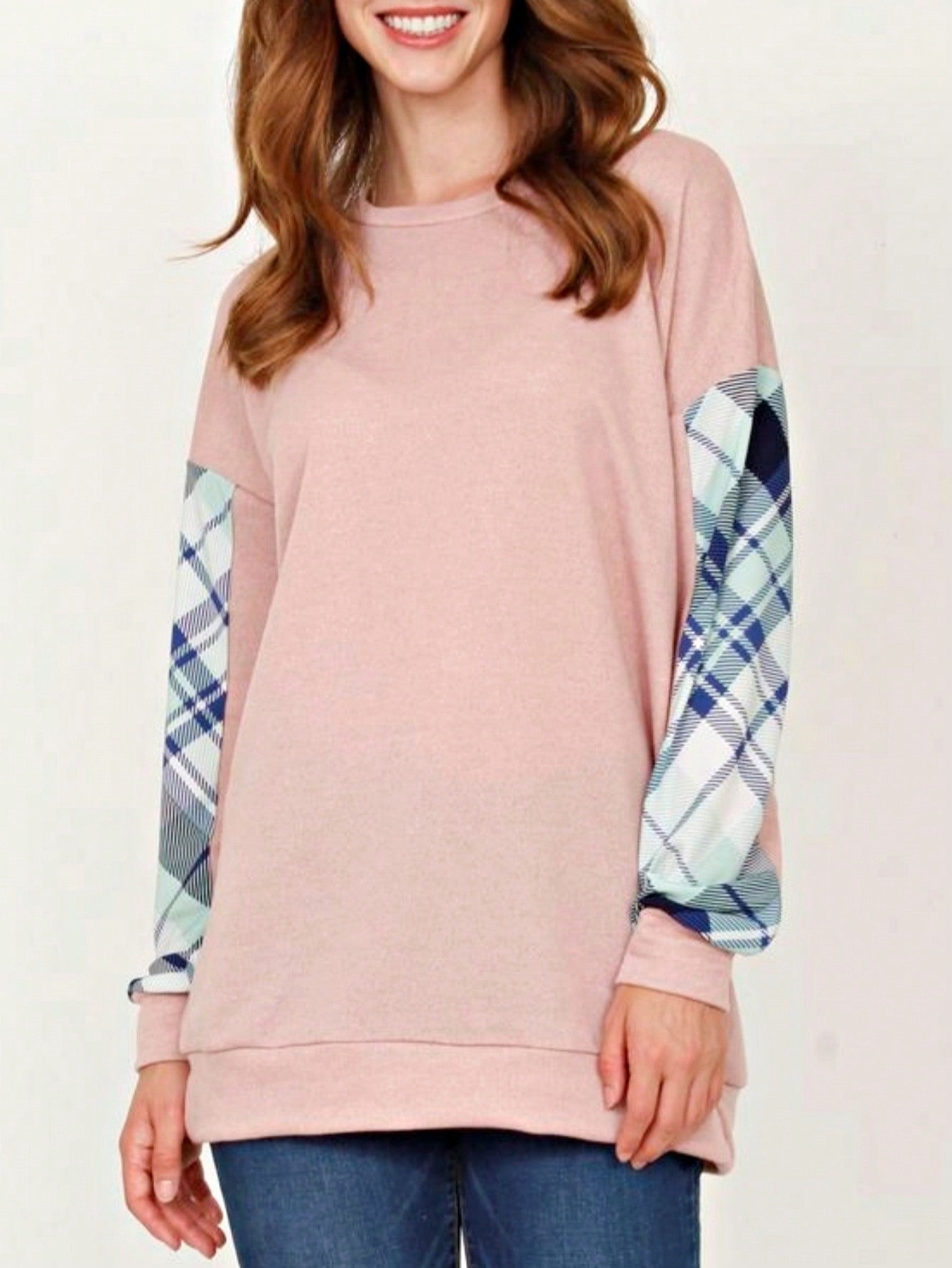 Boho Retro 90's Vintage V Stitch  Stripe Knit Contrast Binding Brushed Soft Stripe Raglan Sleeve Tunic Top Pullover
