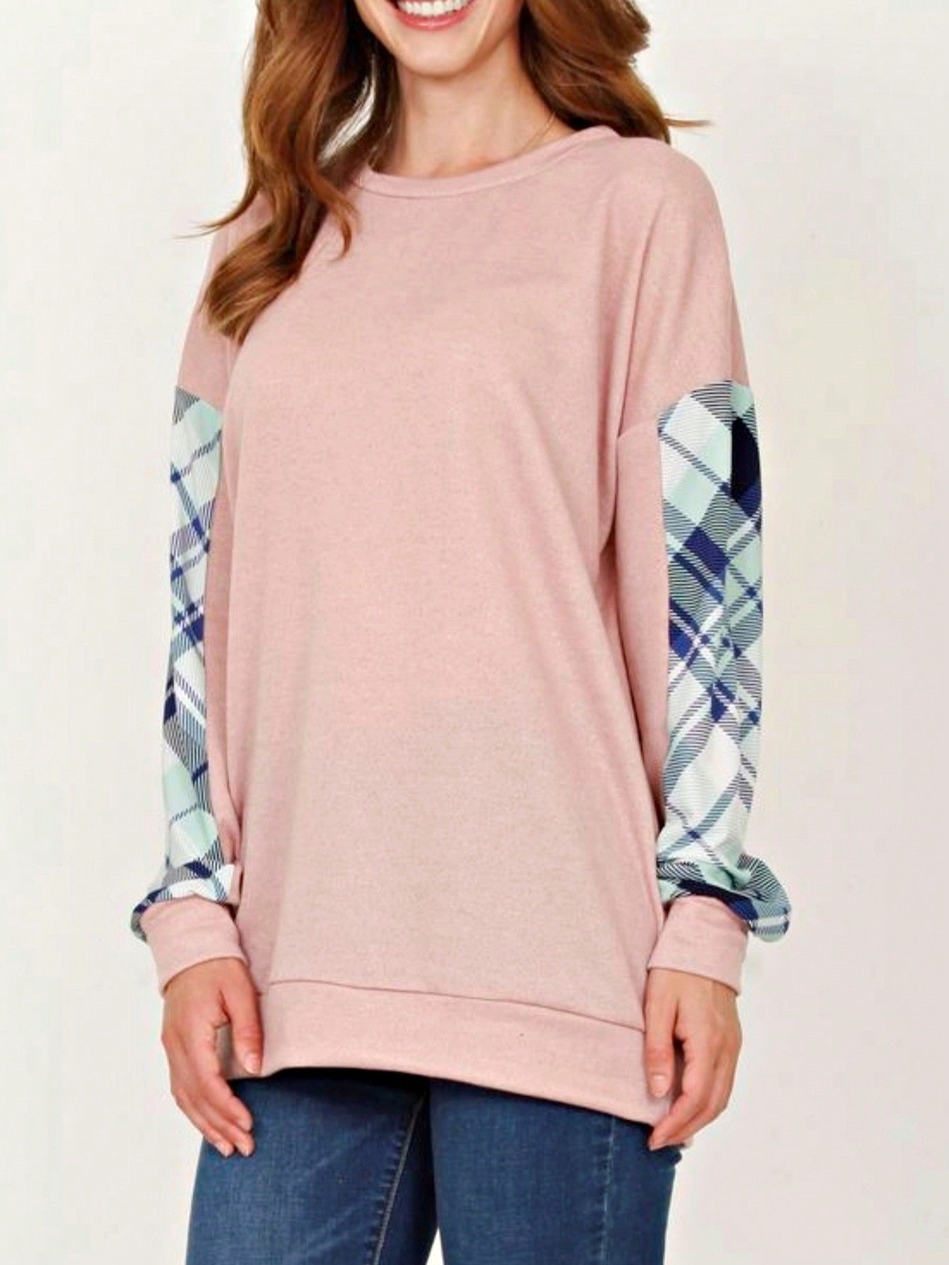 Boho Retro 90's Vintage V Stitch  Stripe Knit Contrast Binding Brushed Soft Stripe Raglan Sleeve Tunic Top Pullover